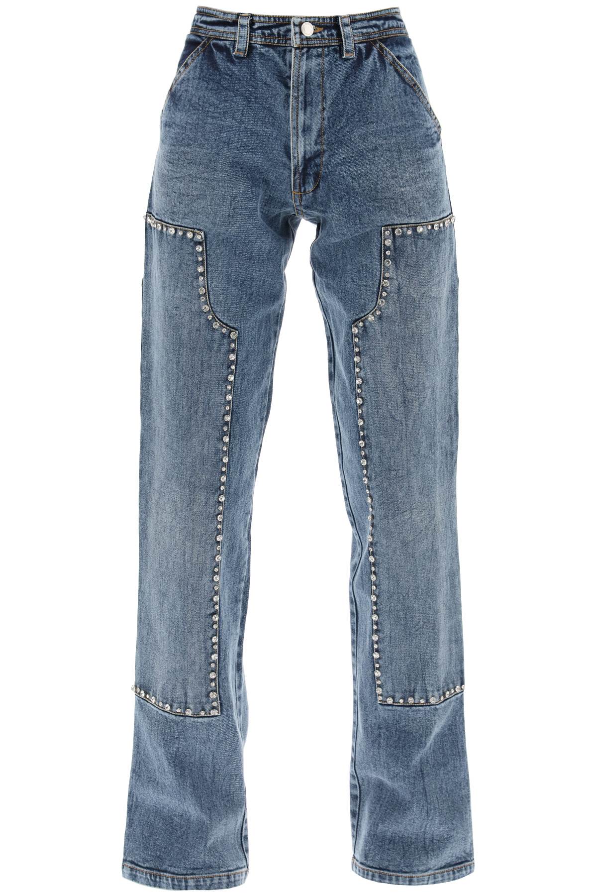 Des Phemmes Straight Cut Jeans With Rhinestones