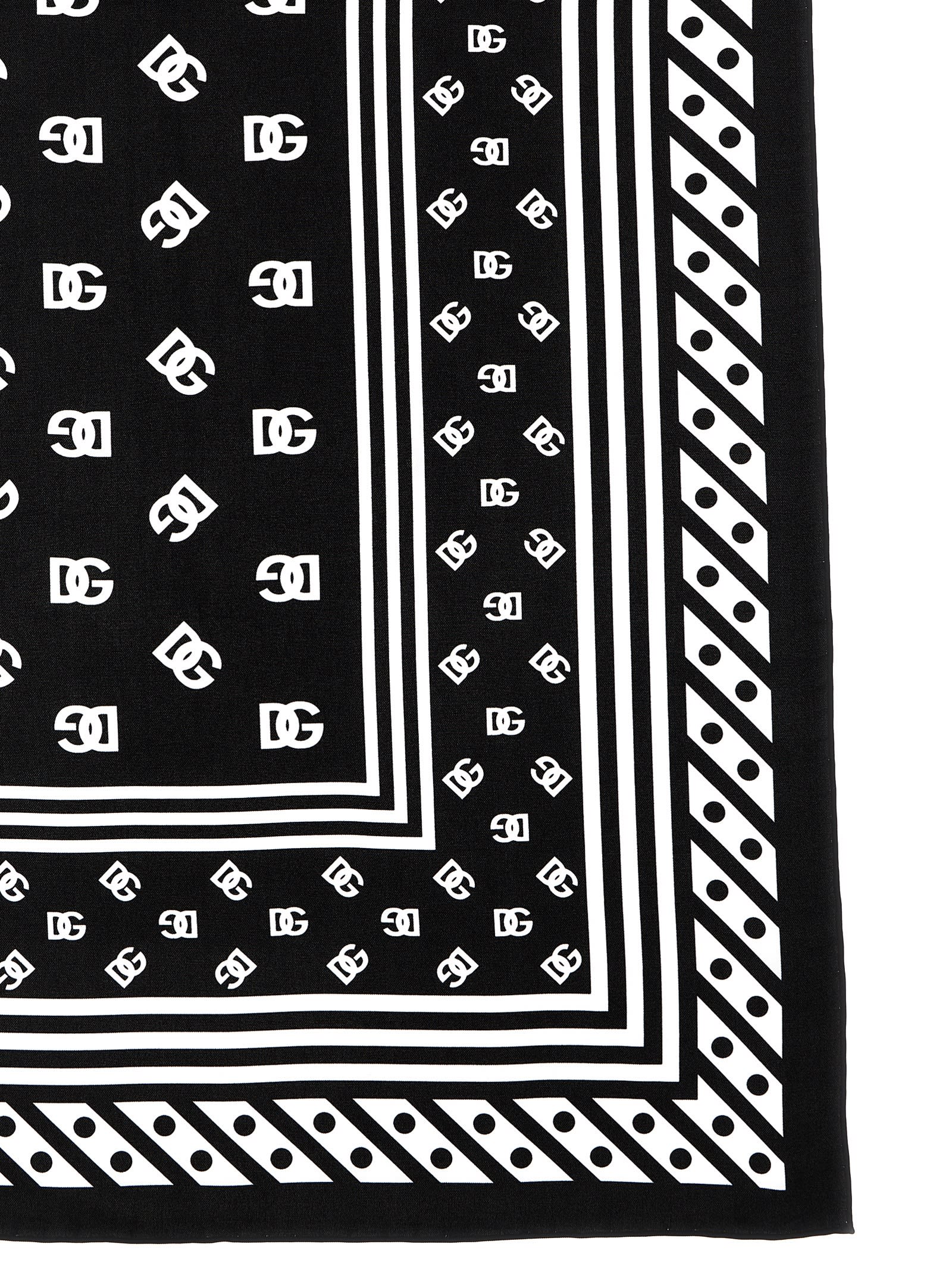 Dolce & Gabbana Brand Emblem Square Scarf With Striped Border In White/black