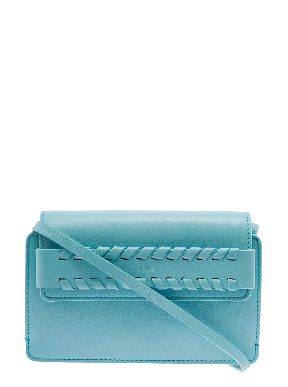 CHLOÉ MONY LIGHT BLUE SHOULDER BAG WITH WHIP-STITCHED BELT IN GRAINY LEATHER WOMAN