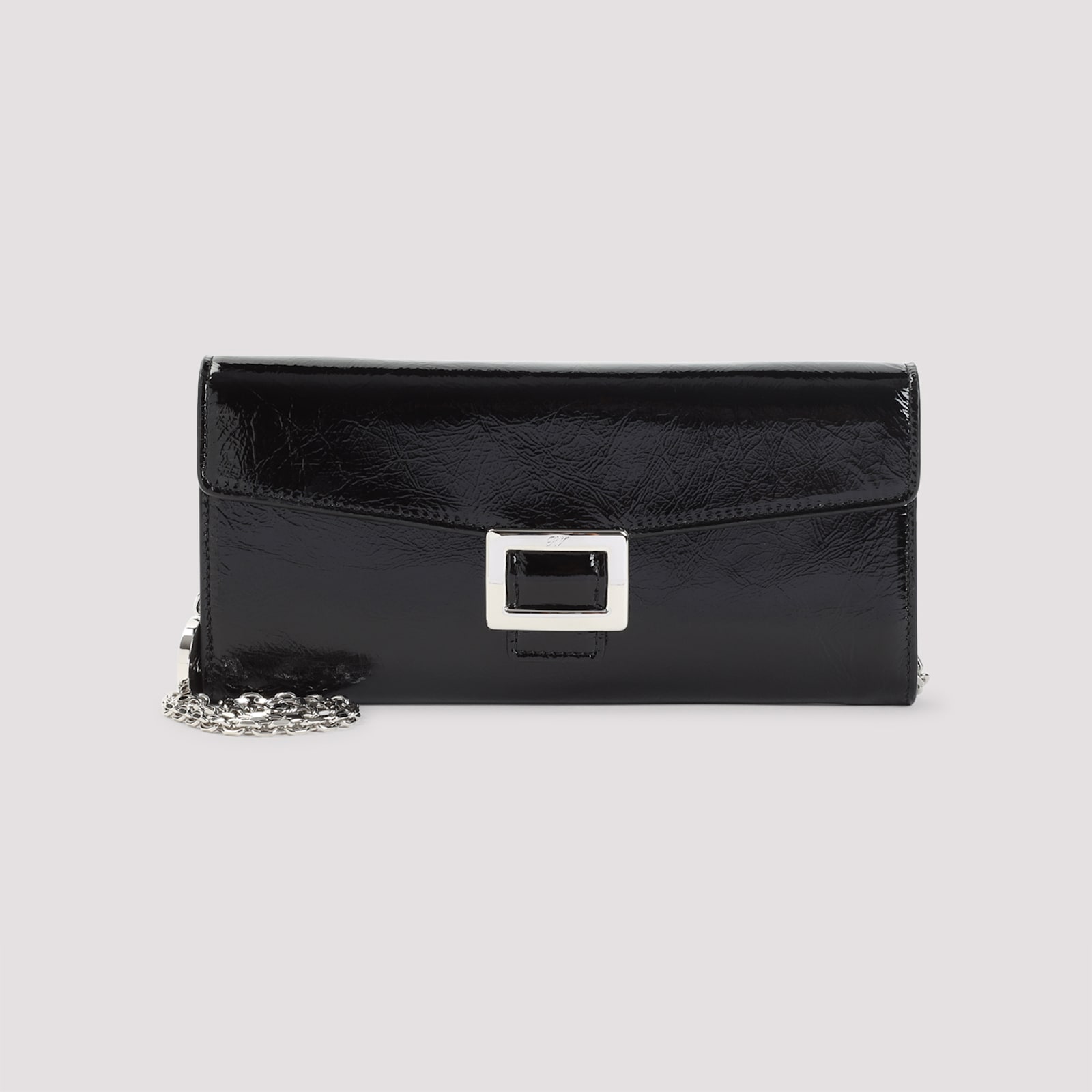 Roger Vivier Patent Leather Belle Vivier Wallet On Chain In Black