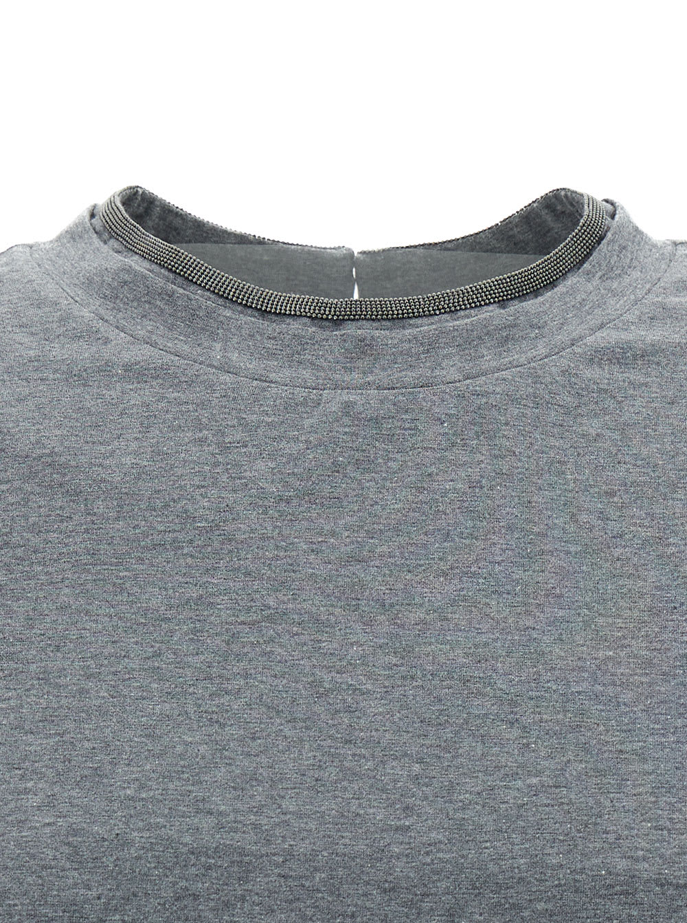 Brunello Cucinelli Rolled Crew Neck Keyhole Back Top In Grey