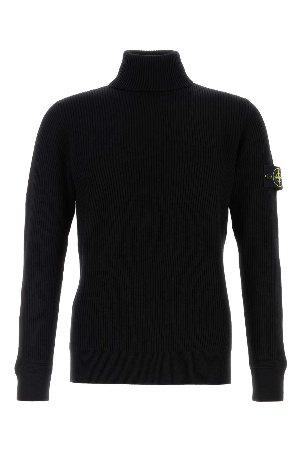 Stone Island Finely Ribbed Turtleneck Sweater In Black