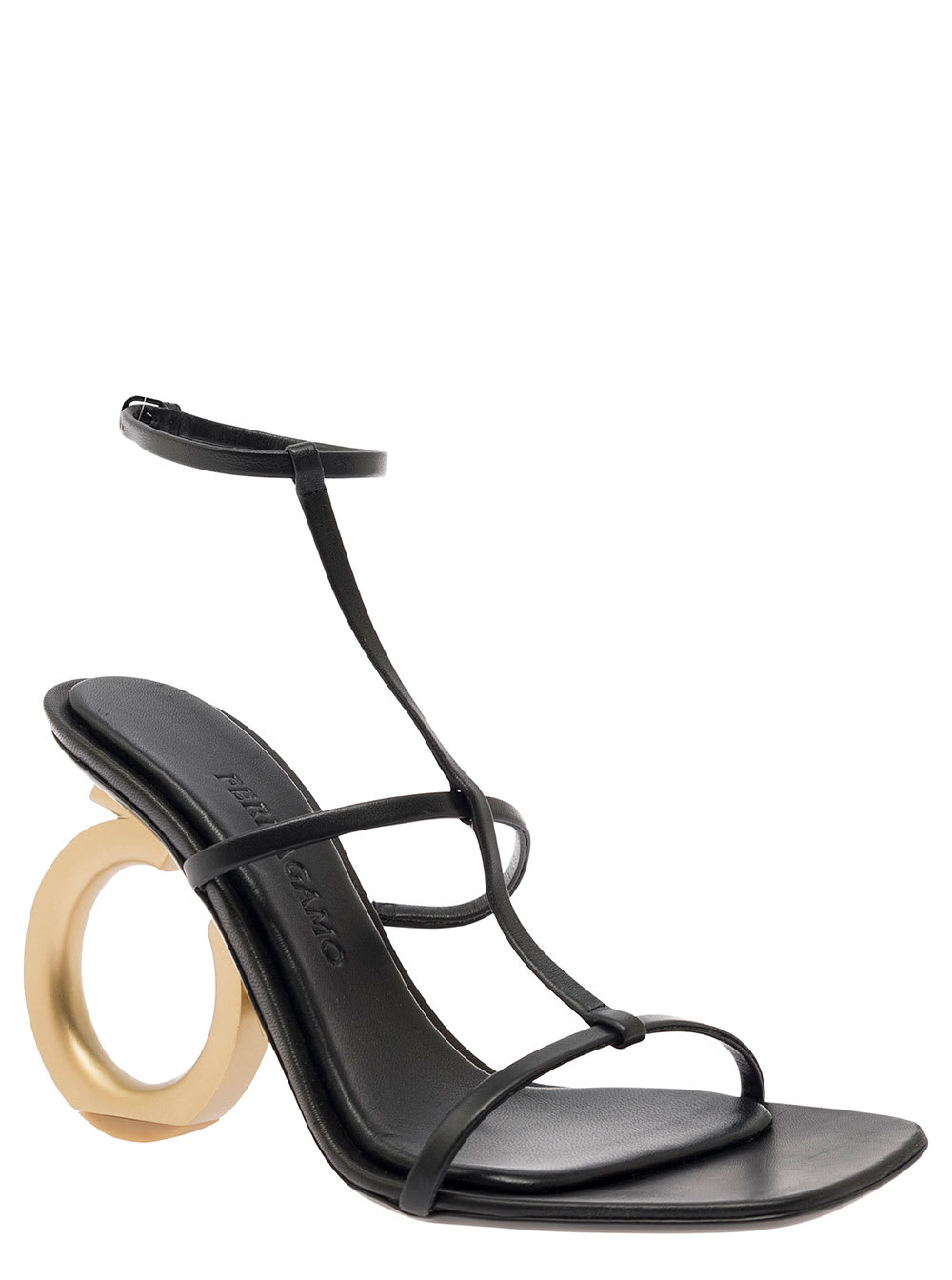 Shop Ferragamo Elina Black Sandals With Sculptural Gancini Heel In Leather Woman