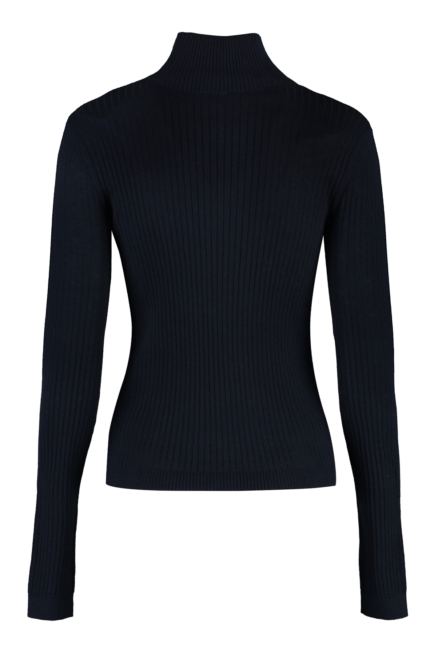 Shop Max Mara Sax Ribbed Turtleneck Sweater In Blue