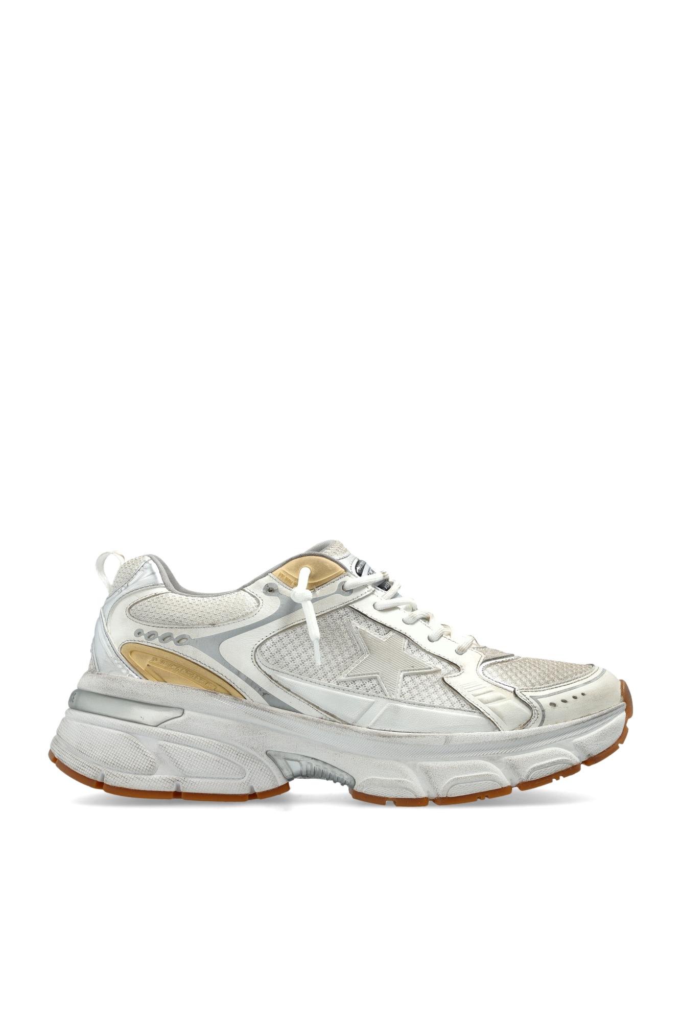 Golden Goose Lightstar White Low Top Sneakers With Logo Patch On The Tongue And Logo Lettering On The Heel In Lea In White Gold