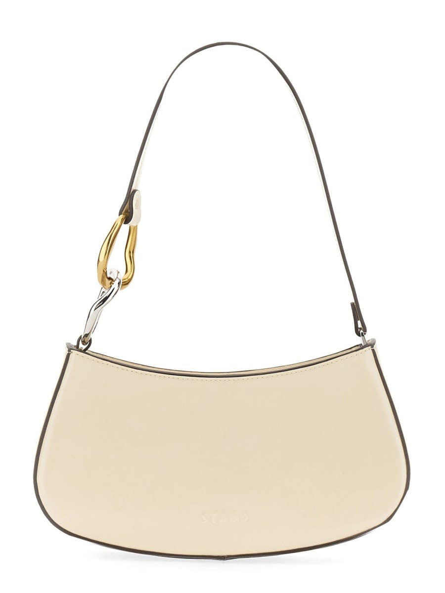 Staud Crescent-shaped Handbag With Gold And Silver Hardware In White
