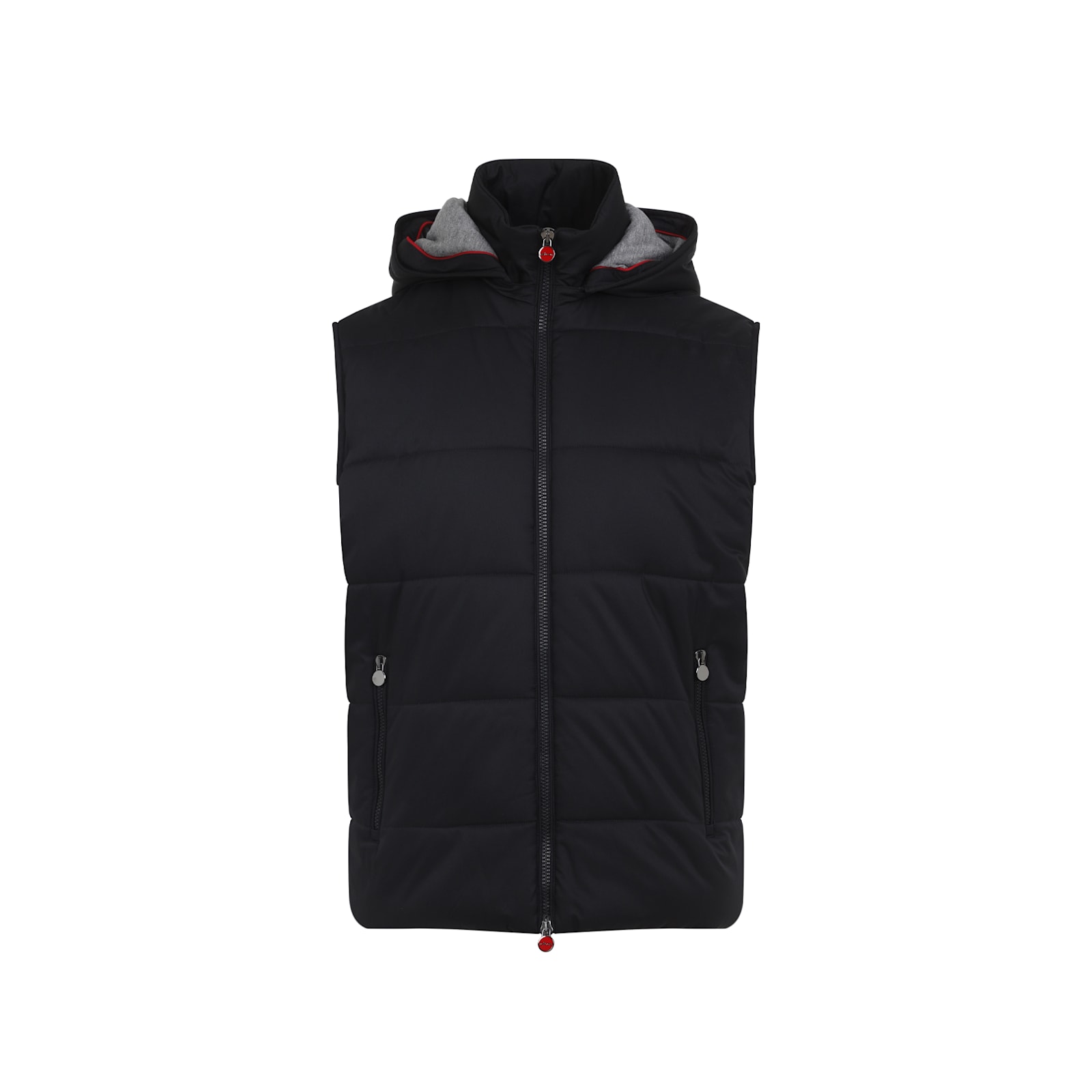 Kiton Hooded Quilted Jacket With Material Blend In Black