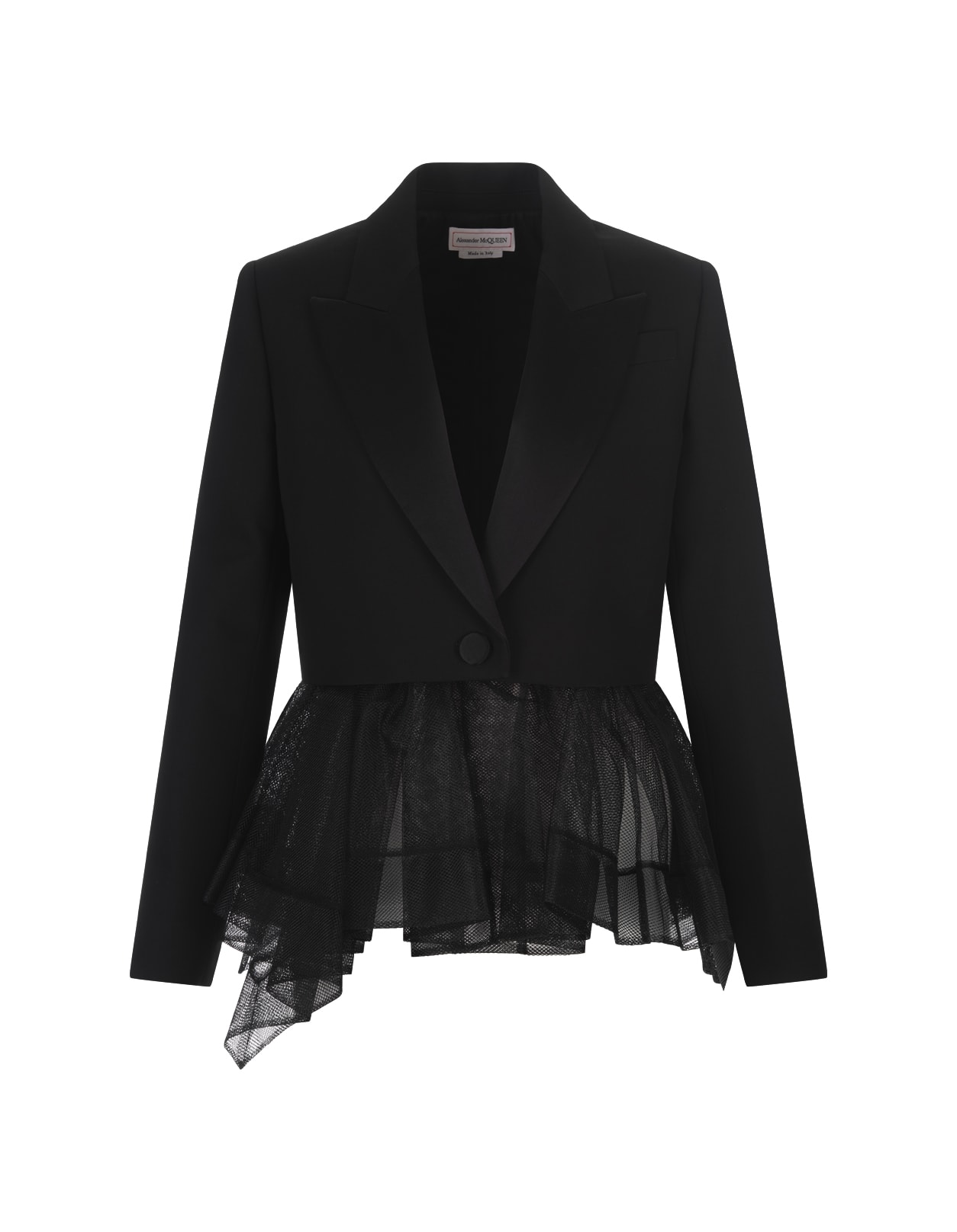 Alexander Mcqueen Peplum Tulle Single-button Jacket In Nero