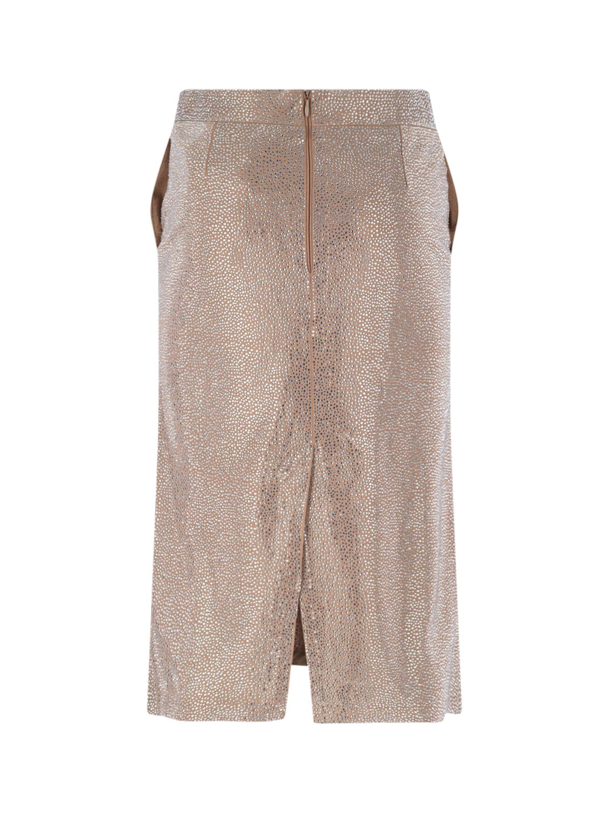 Giuseppe Di Morabito Metallic Finish Skirt With Back Slit And Side Pockets In Beige