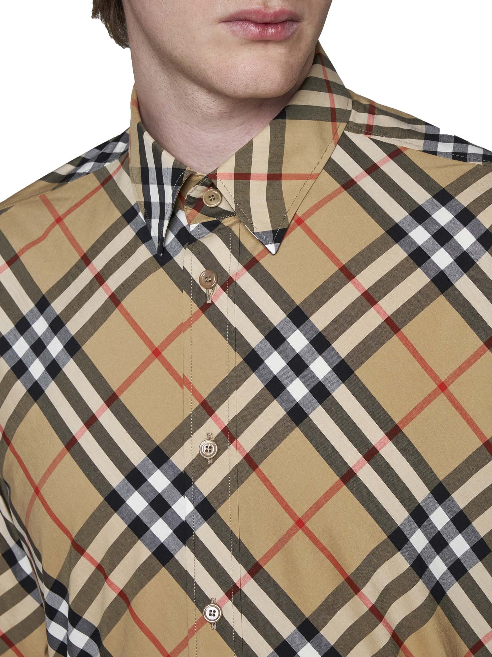 Burberry Check Print Cotton Shirt In Sand Ip Check