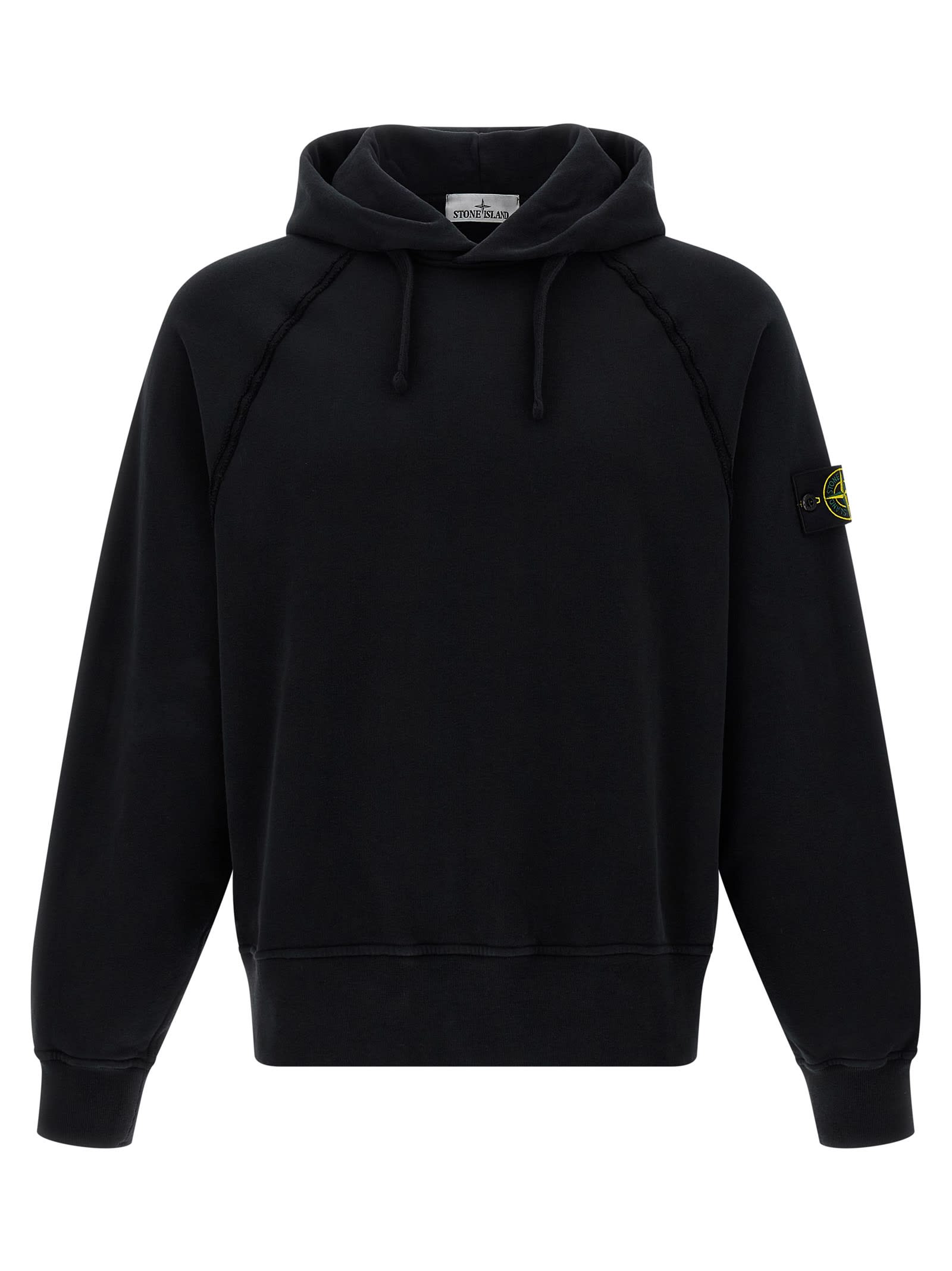Stone Island Brushed Organic Cotton Fleece Oversized Fit Hoodie Clothing In Black
