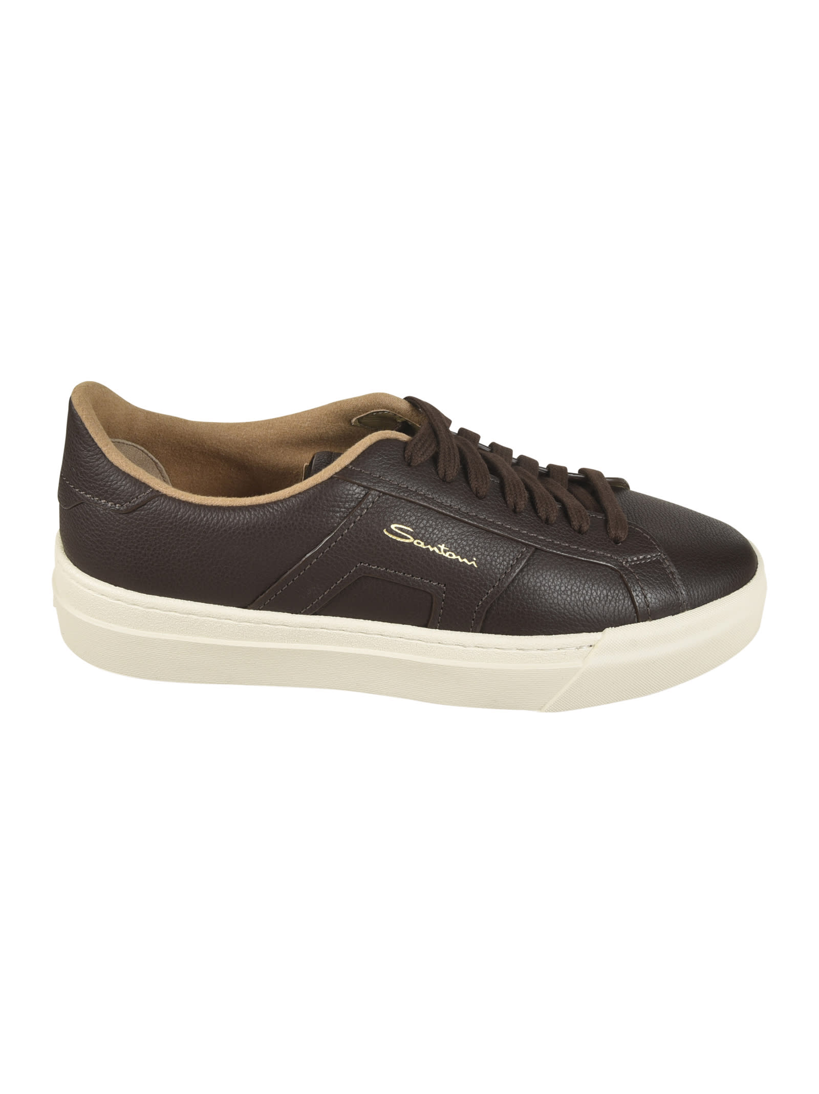 Shop Santoni Logo Sided Sneakers In Dark Brown