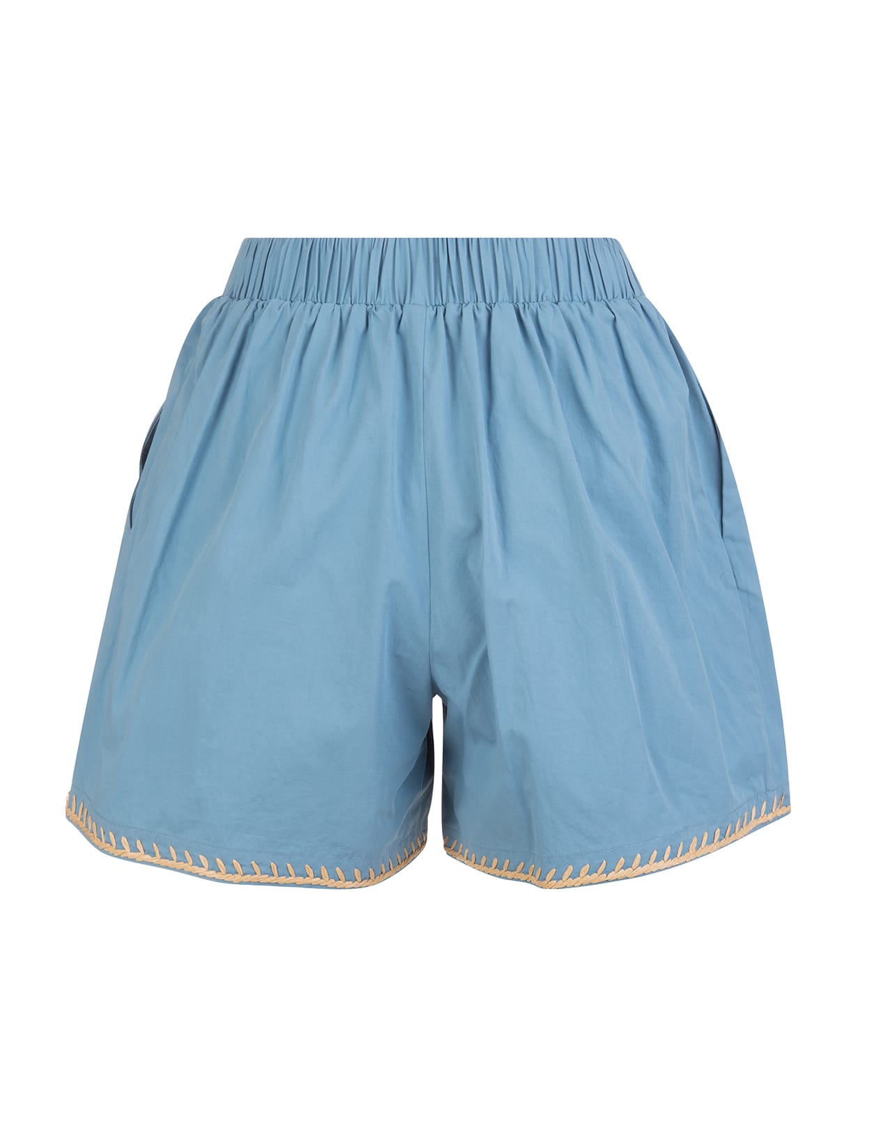 RED Valentino Woman Light Blue Shorts With Yellow Gold Embroidery