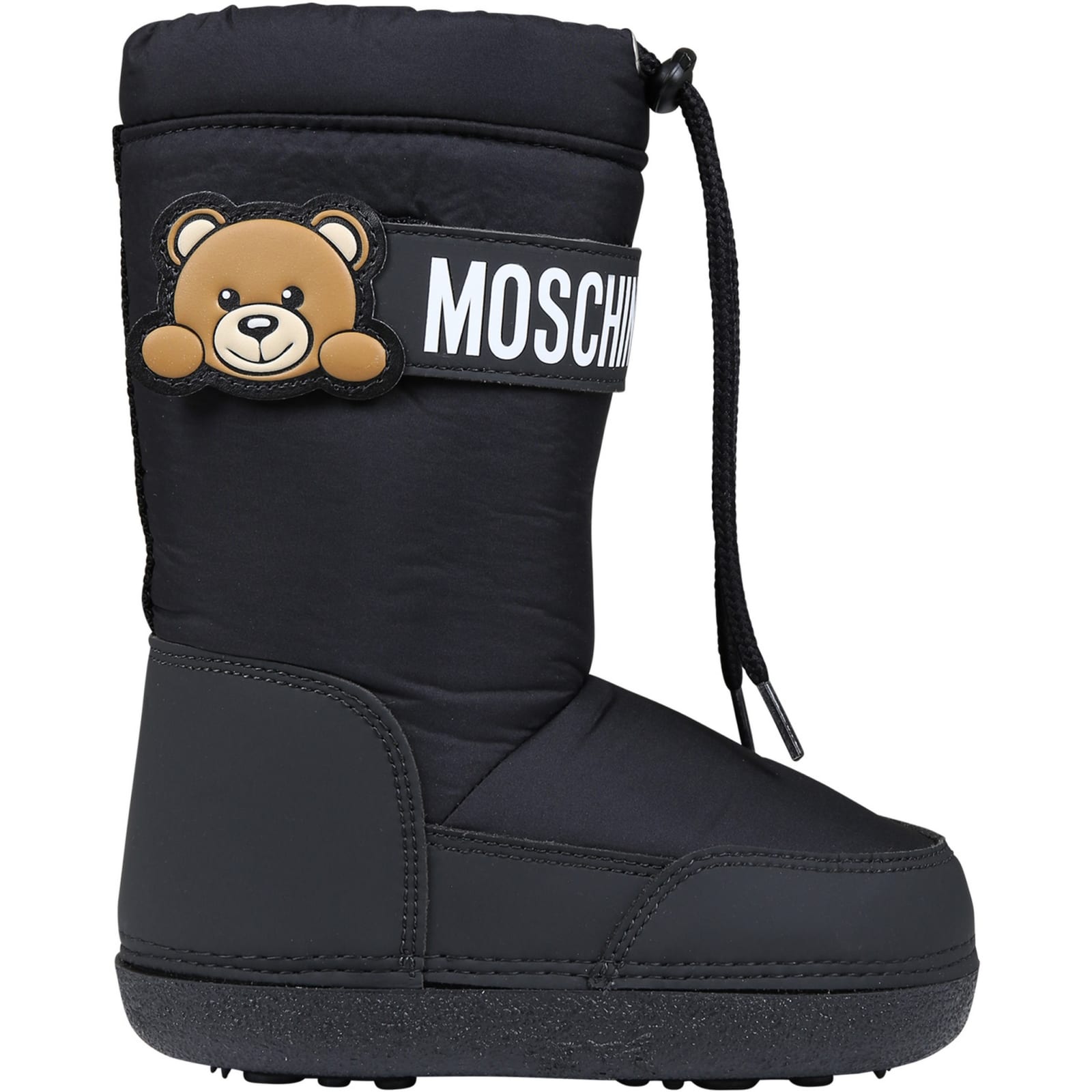 Moschino Balck Boots For Girl With Teddy Bear And Logo