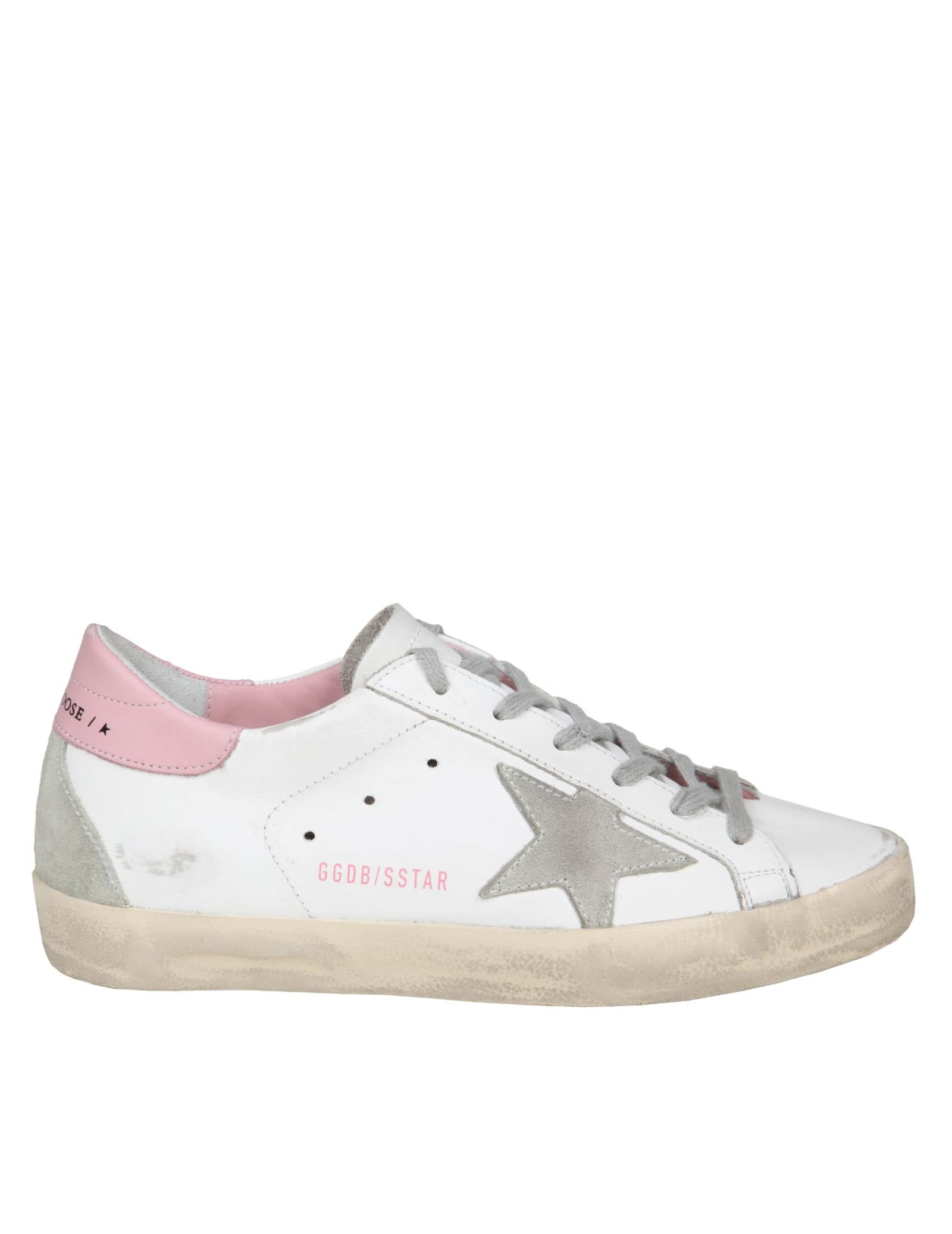 Golden Goose Super Star Sneakers In White And Pink Leather
