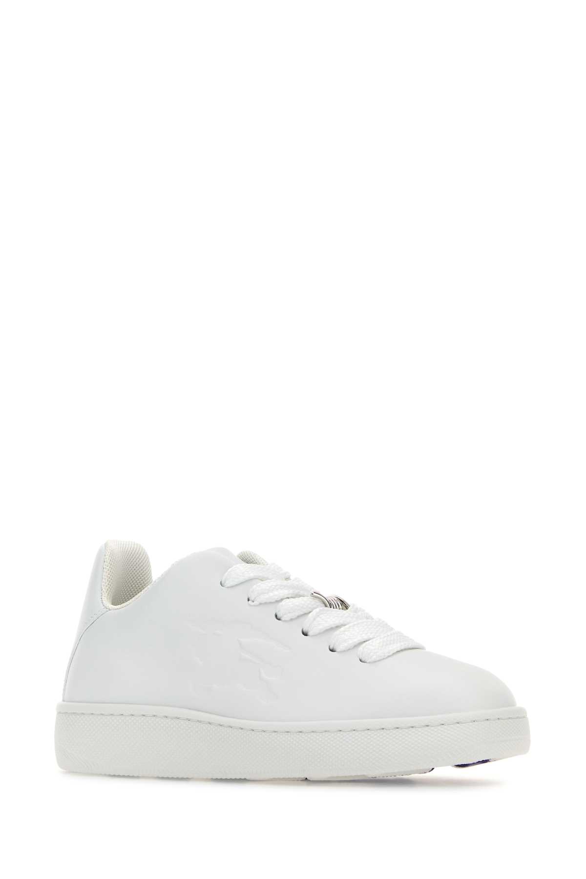 Shop Burberry White Leather Sneakers