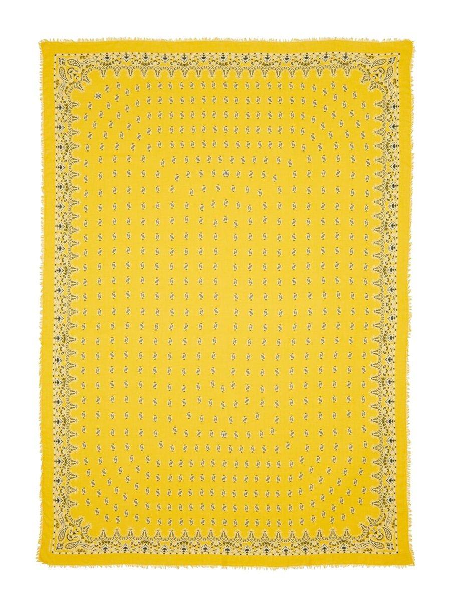 Shop Saint Laurent Paisley Printed Frayed Edge Scarf In Yellow