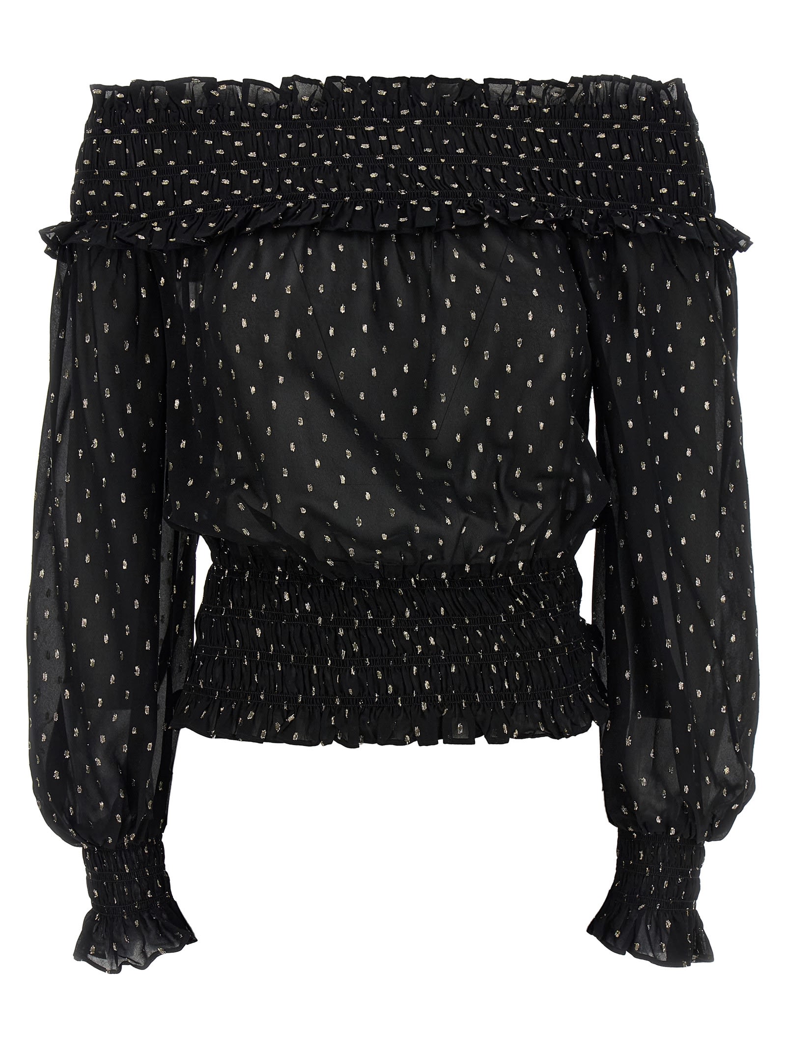 Self-portrait Black And Gold Chiffon Top In Black