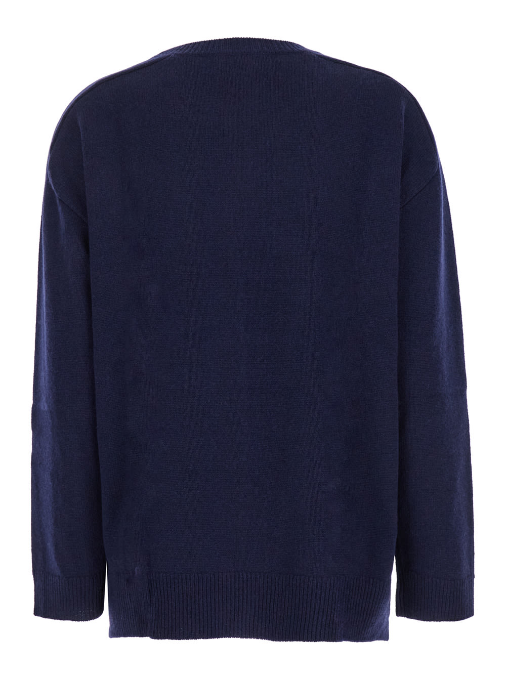 P.a.r.o.s.h Blue Crewneck Sweater With Asymmetric Hem In Wool And Cashmere Woman In Blu