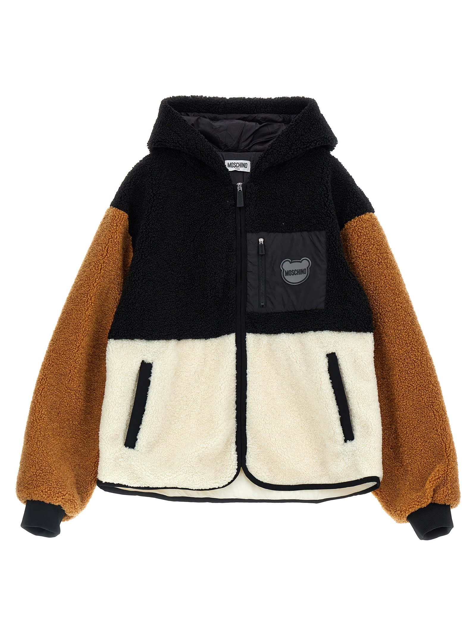 Shop Moschino Teddy Hooded Jacket In Multicolor