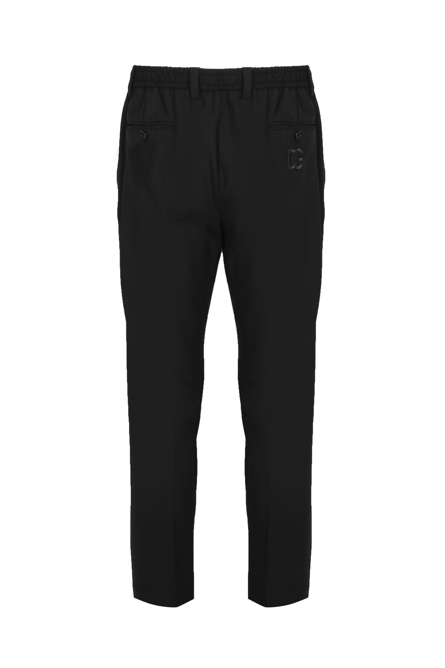 Dolce & Gabbana Stretch Cotton Pants With Dg Hardware In Nero