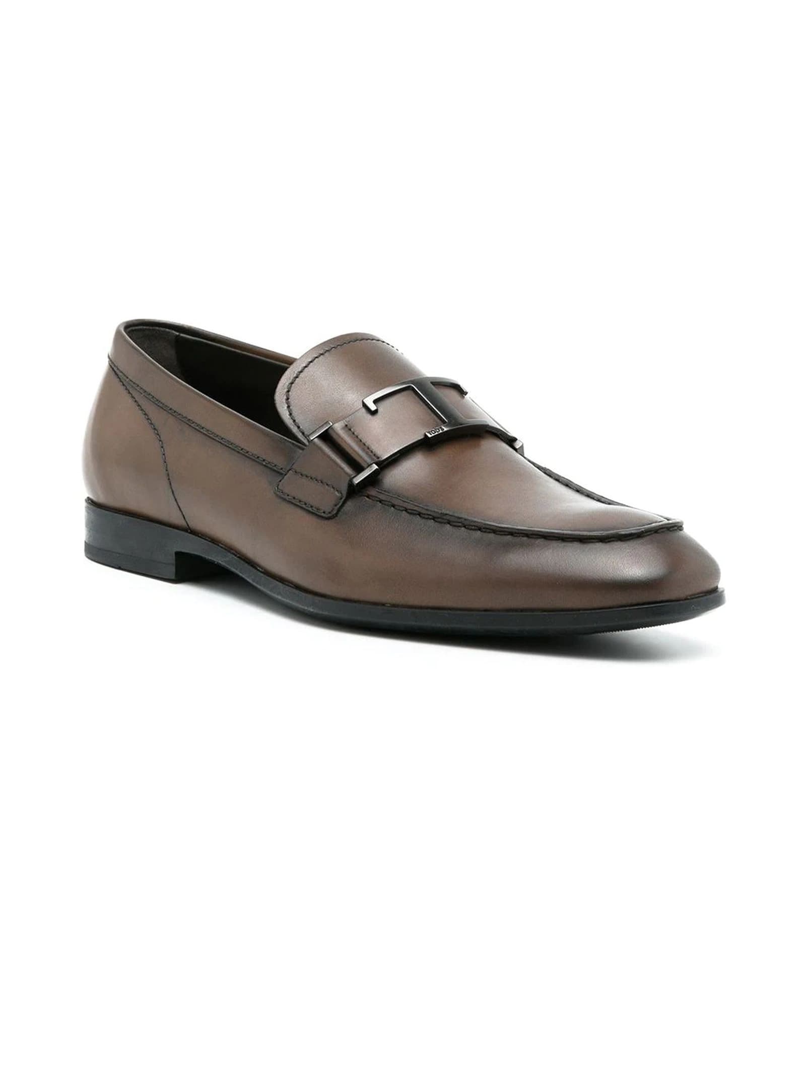 Shop Tod's Loafers In Brown Antique-effect Leather In Multicolor