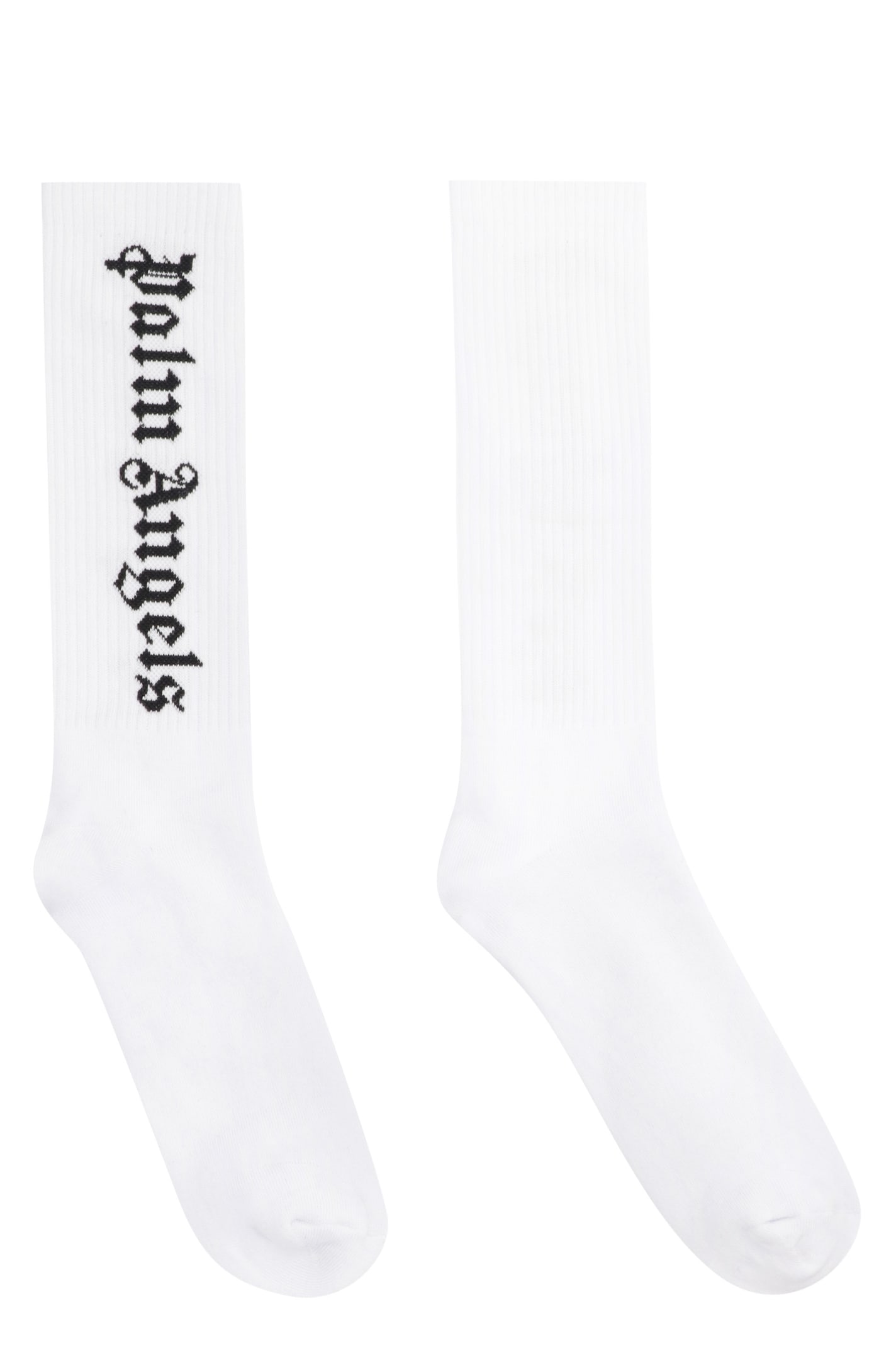 Shop Palm Angels Logo Cotton Blend Socks In White