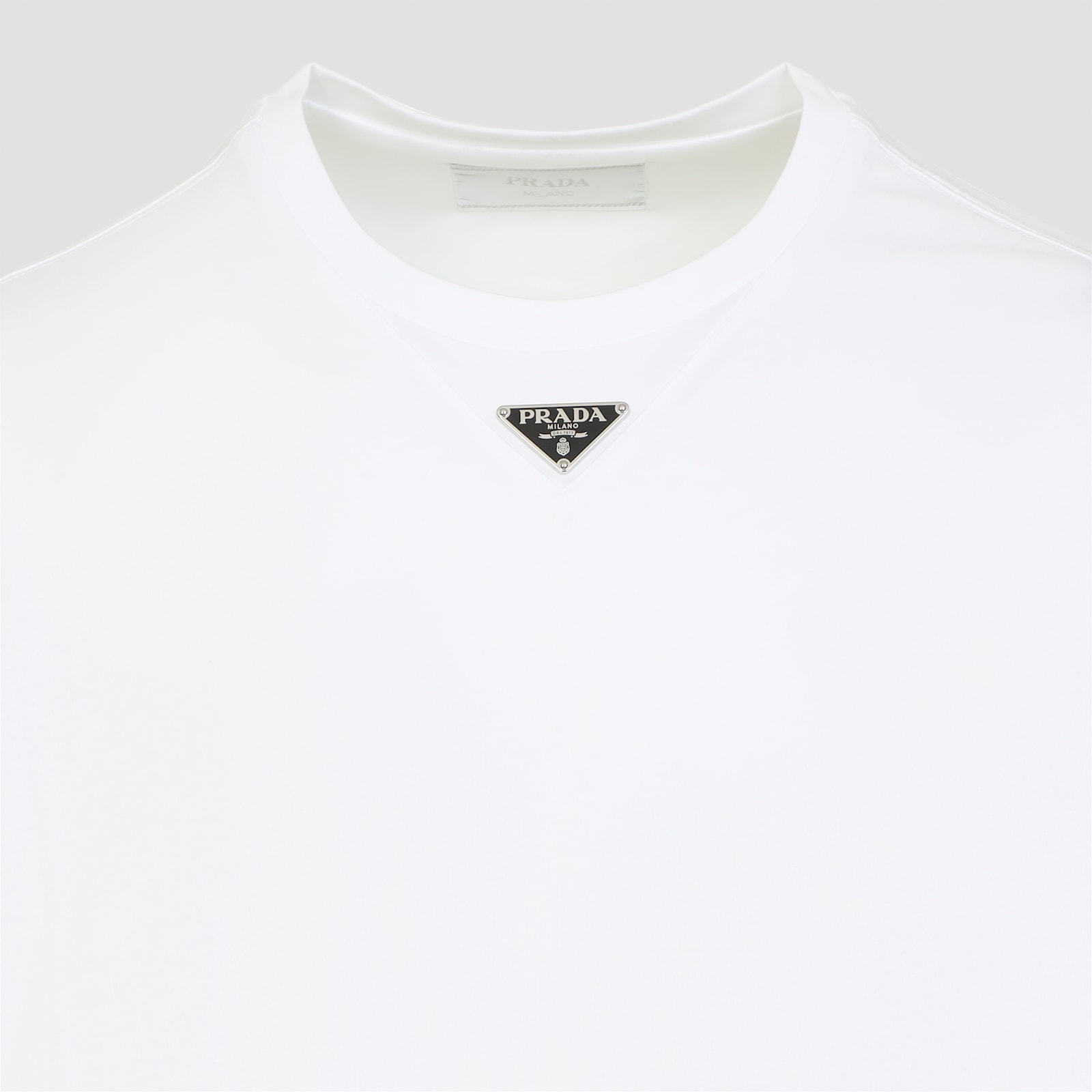 Prada T-shirt With Triangular Plaque In White
