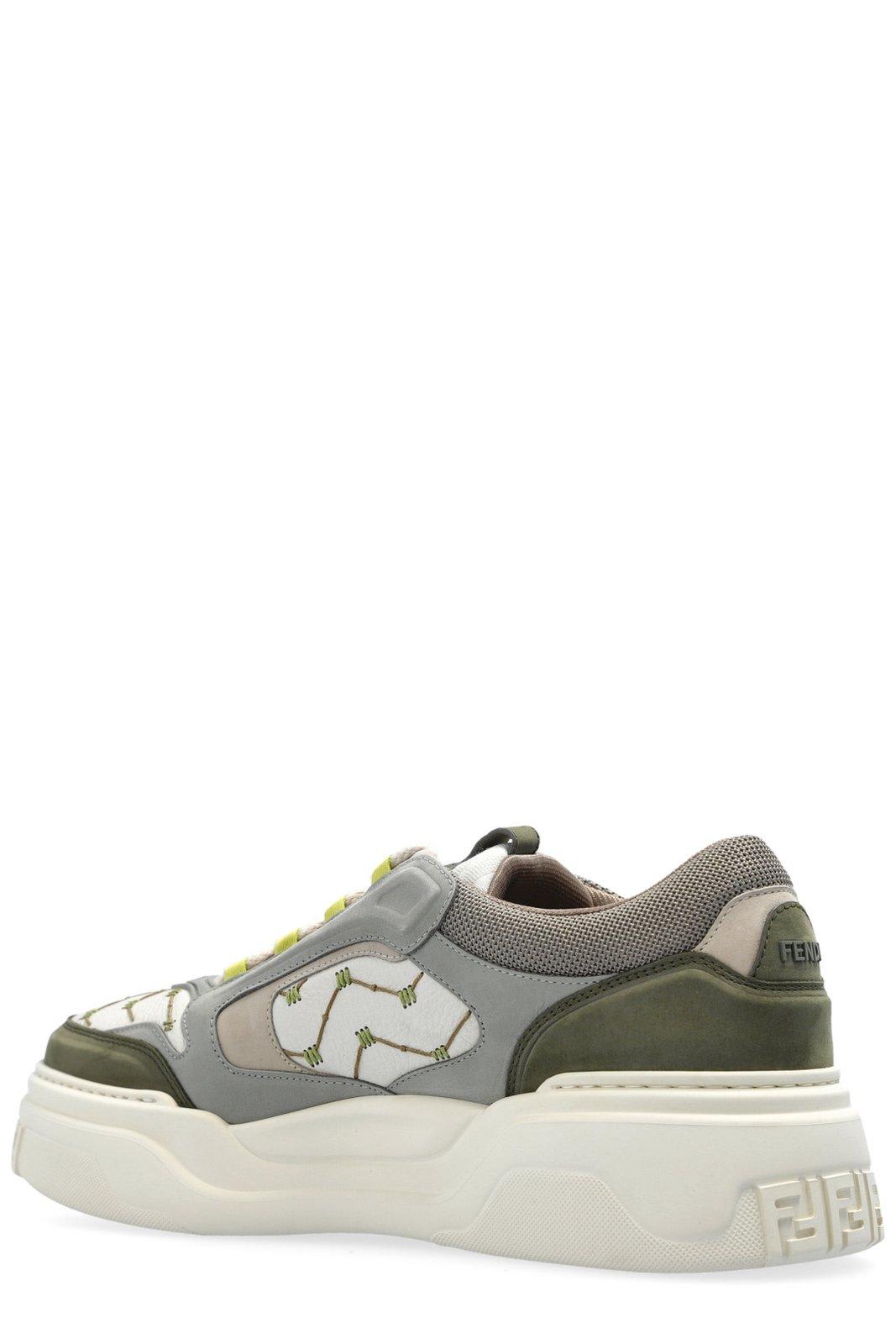Fendi Force Sneaker In White Leather And Green Nubuck Men In Bot+b.ice Cord Pisel