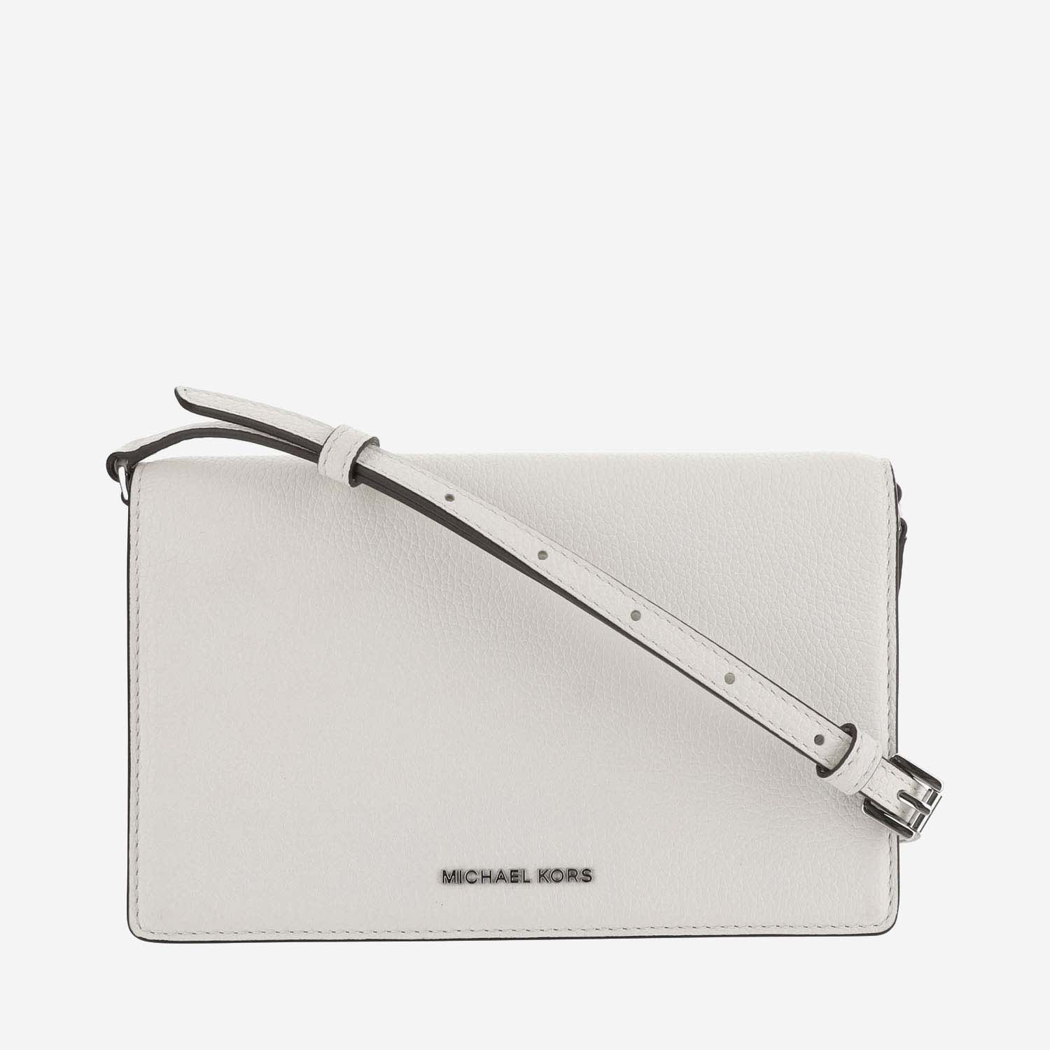 Michael Kors Leather Shoulder Bag With Logo In Optic White