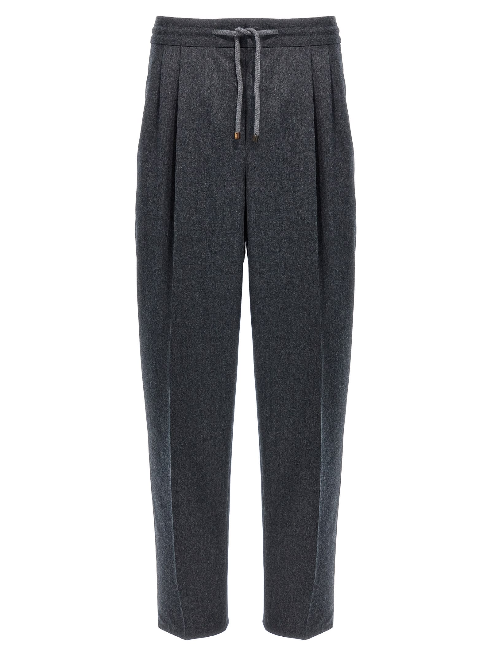 Shop Brunello Cucinelli Front Pleat Pants In Gray