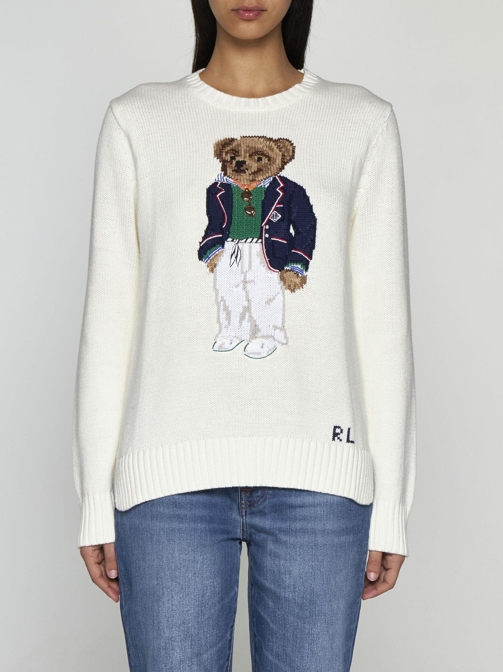 Shop Polo Ralph Lauren Bear Cotton Sweater In Bianco