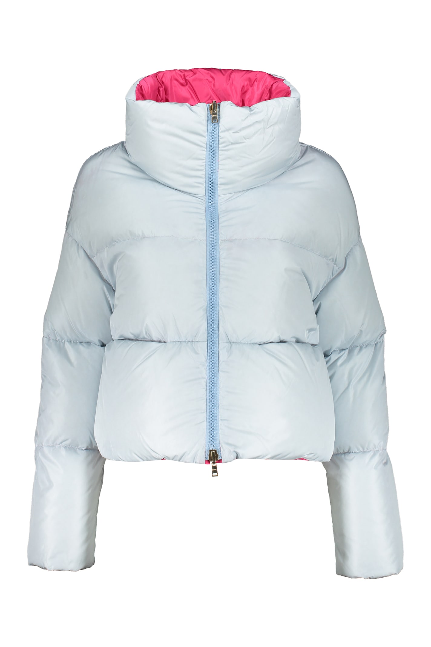 Herno Modern Winter Jacket With Pink Lining In Blue