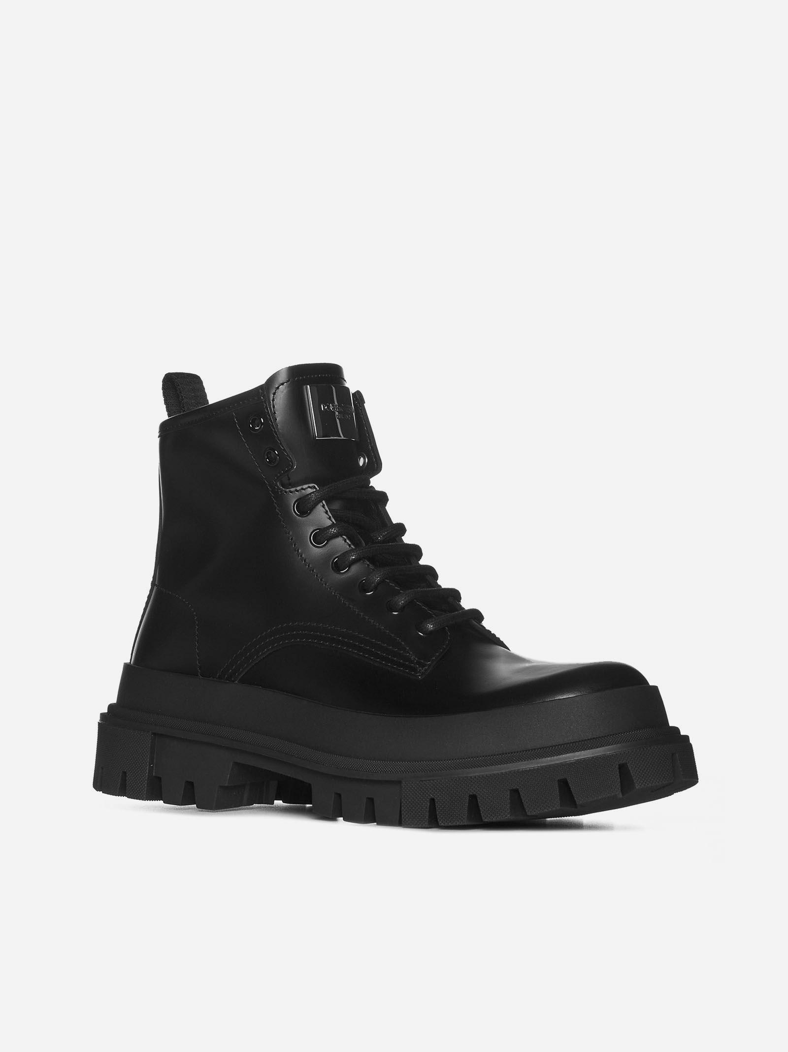 Shop Dolce & Gabbana Leather Combat Boots In Black