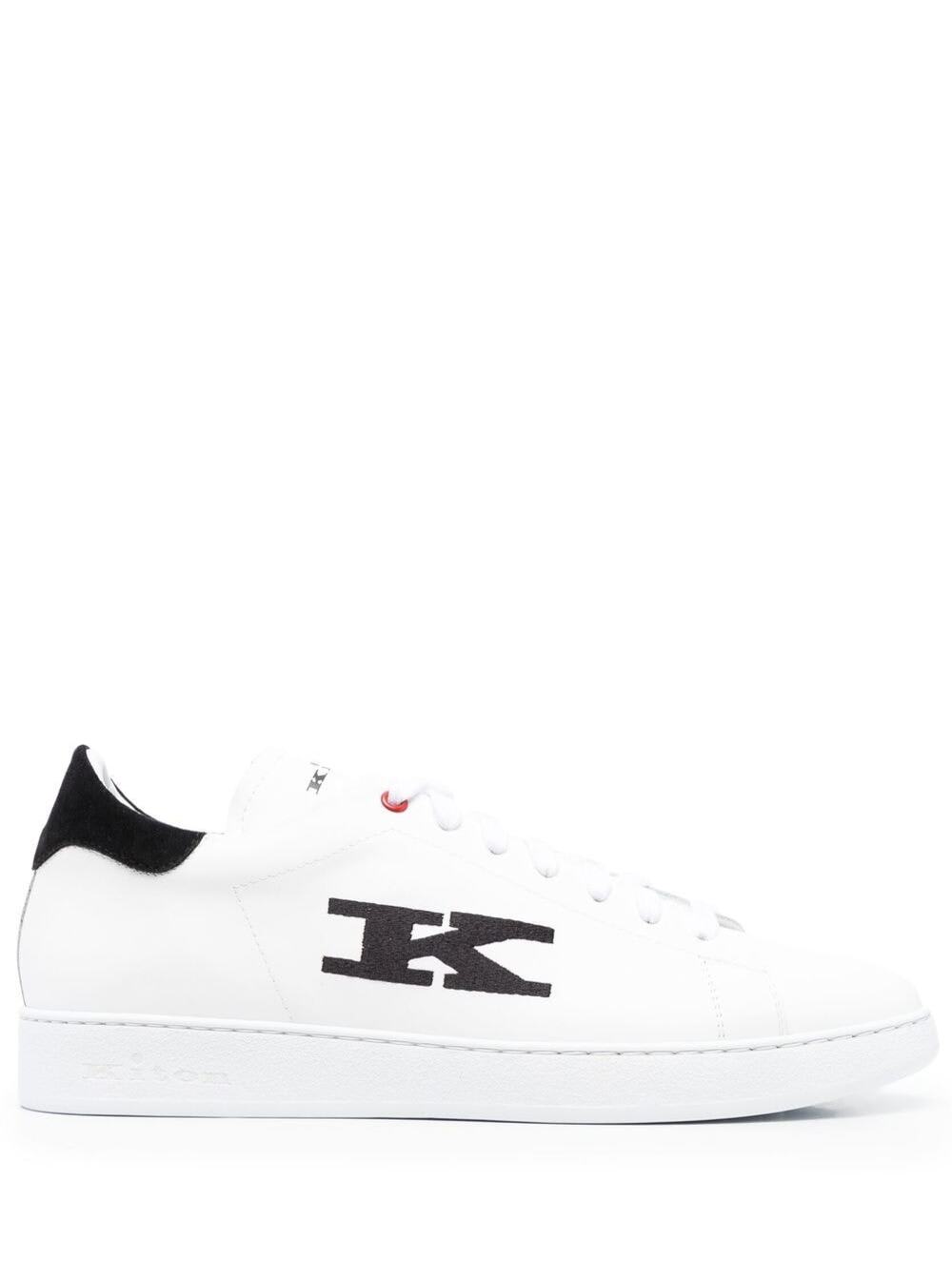 Black And White Sneakers With Logo And Contrasting Stitching In Leather Man