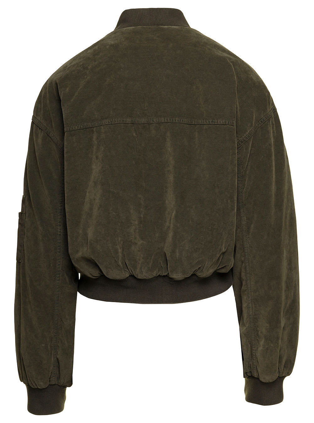 Shop Blumarine Green Cropped Bomber Jacket With Patch Pockets In Cotton Denim Woman