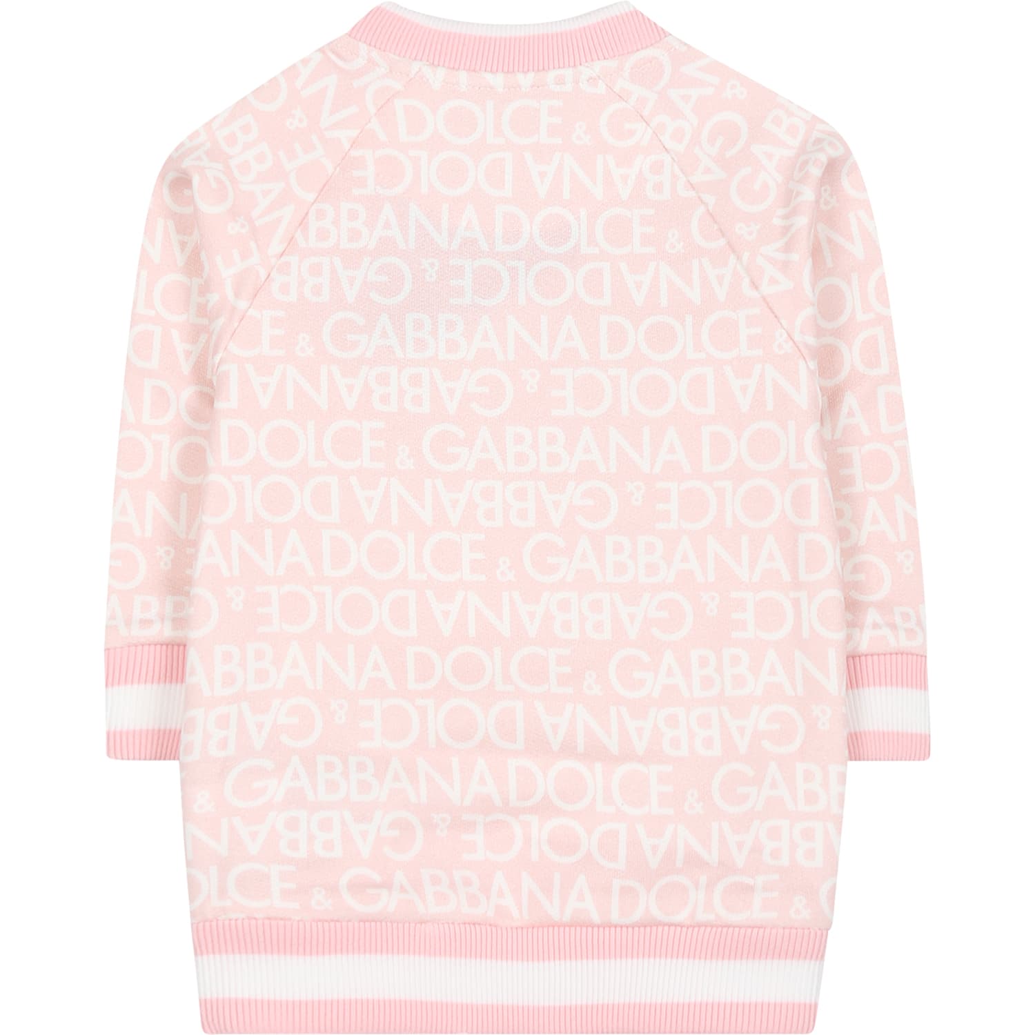Shop Dolce & Gabbana Pink Sweatshirt For Baby Girl With Leopard Print And Logo