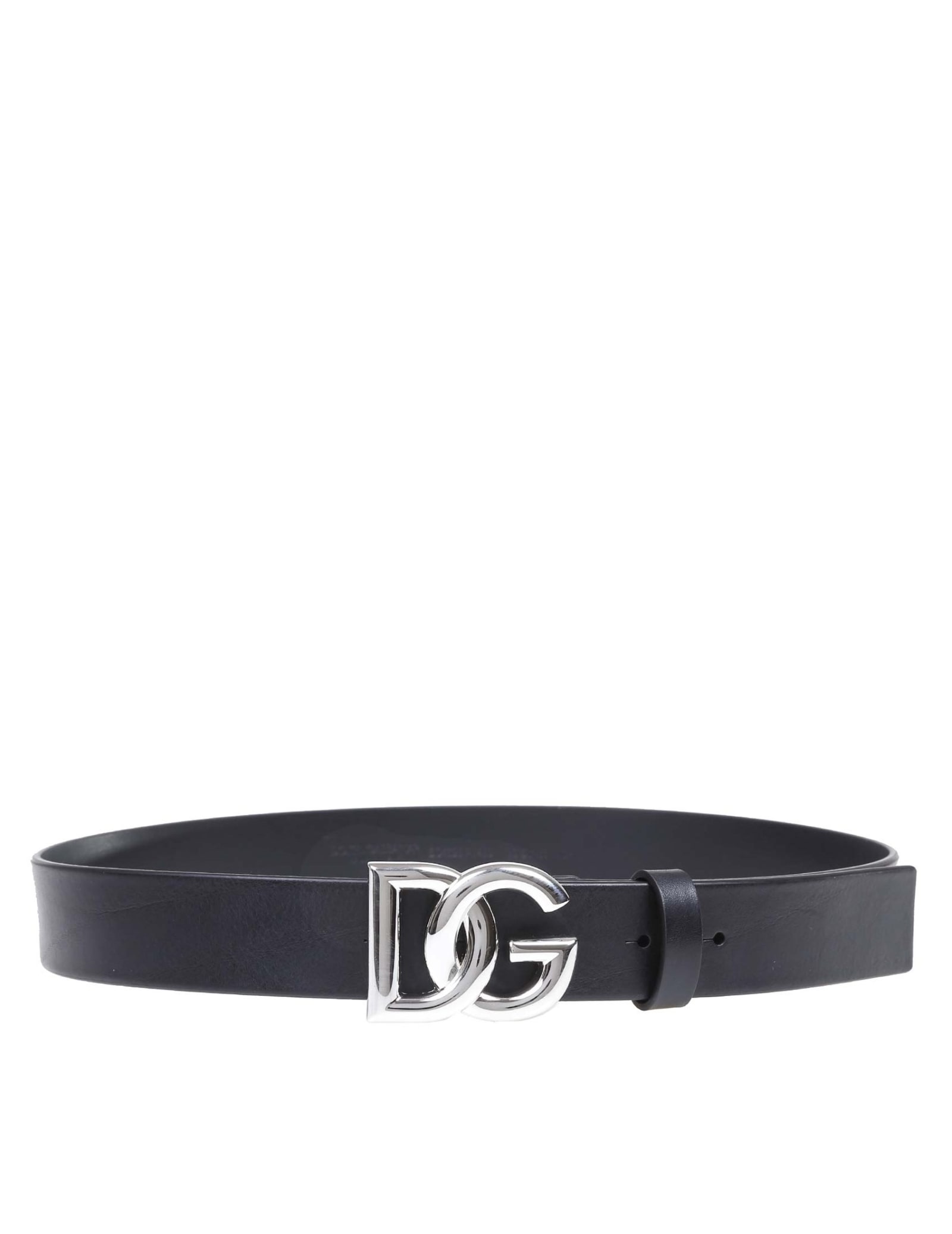 Dolce & Gabbana Belt In Calfskin With Metal Crossed Dg Logo