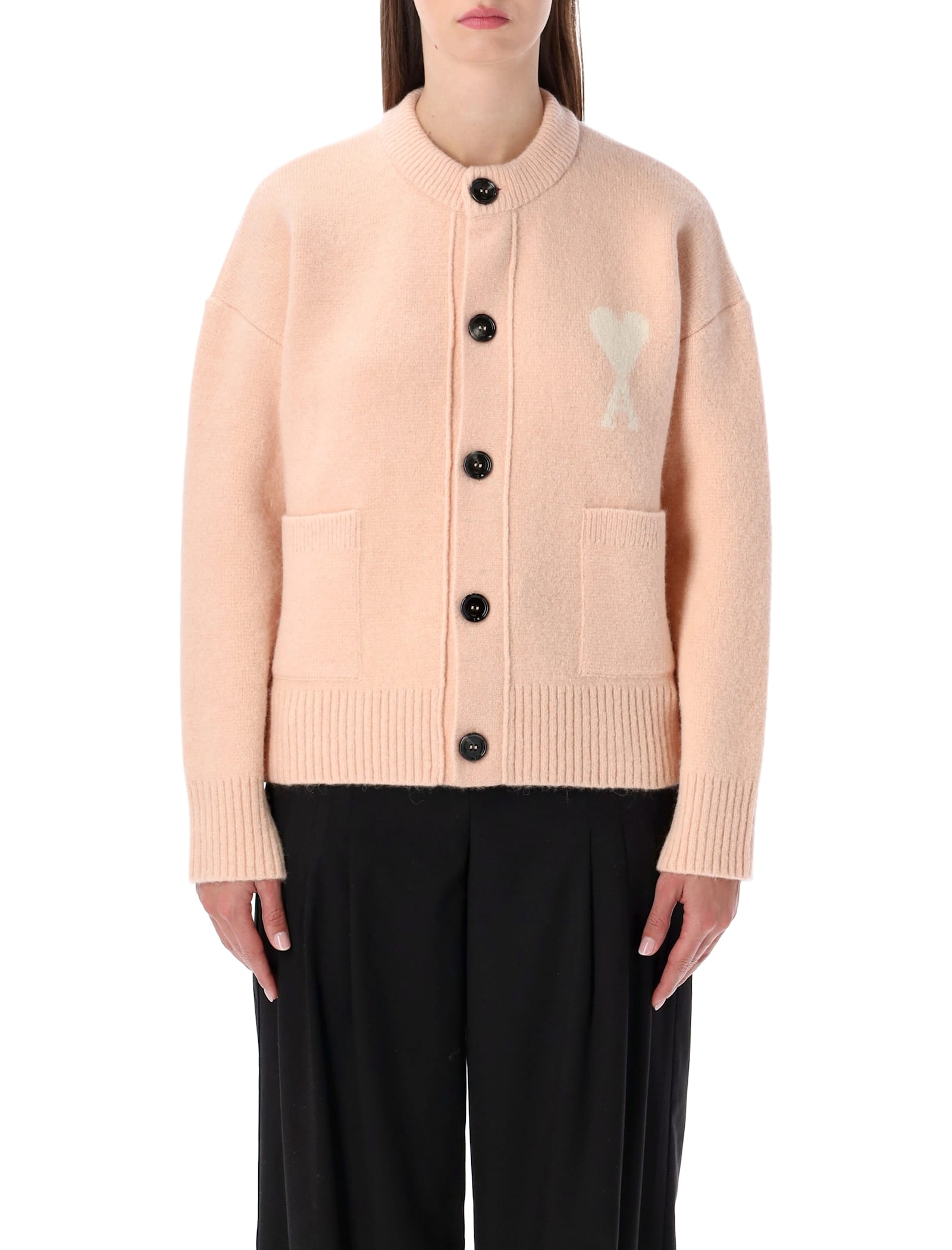 Ami Alexandre Mattiussi Ami Paris Alpaca Cardigan With Ami De C Ur Logo In Pink