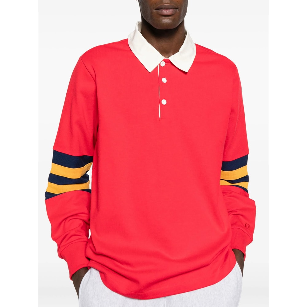 Champion Stripe-detail Long-sleeve Polo Shirt In Red
