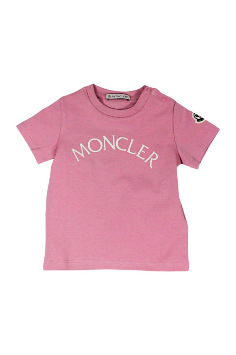 Moncler Babies' Crew-neck And Short-sleeved T-shirt In Cotton Jersey In Pink