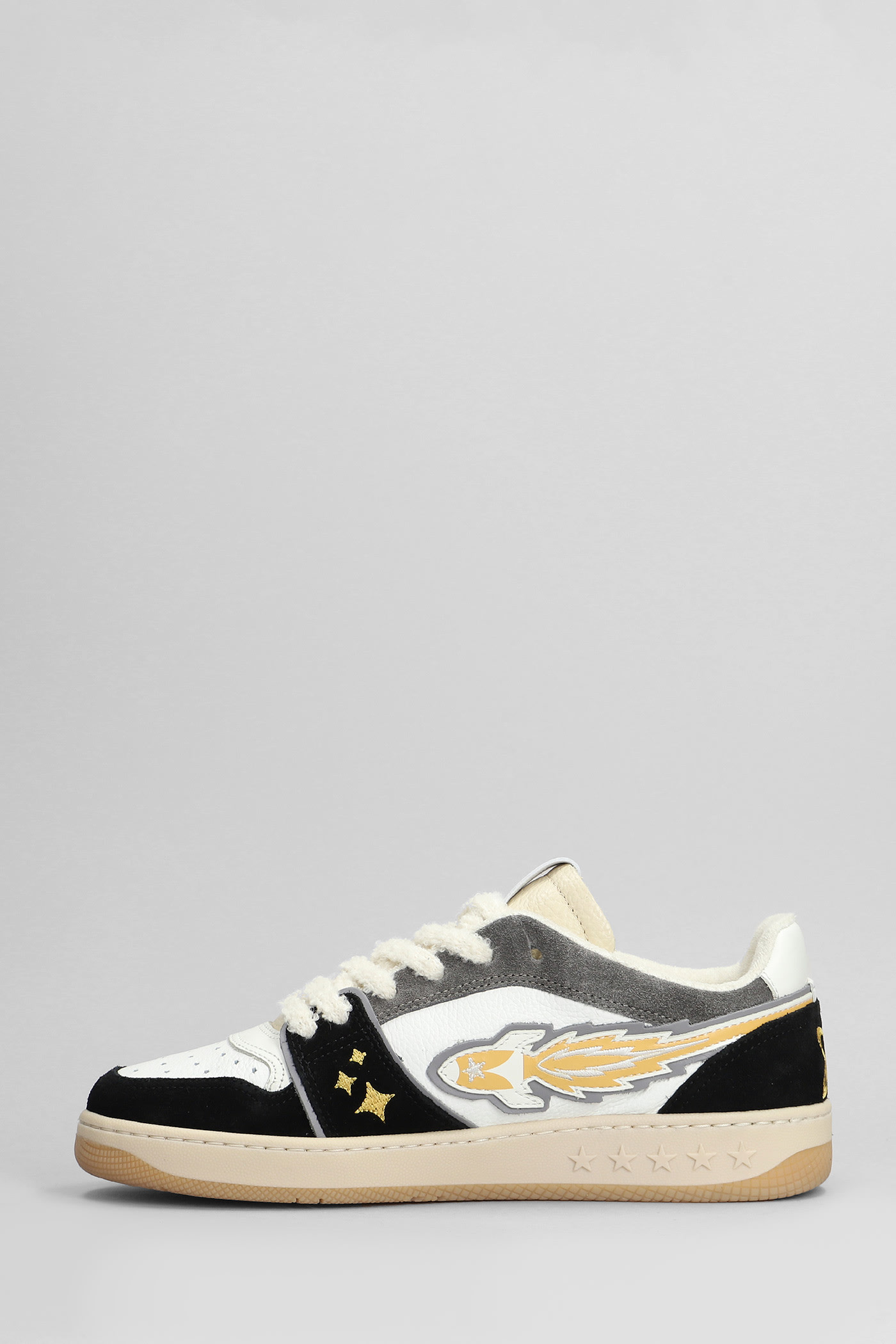 Shop Enterprise Japan Egg Rocket Sneakers In Black Suede And Leather