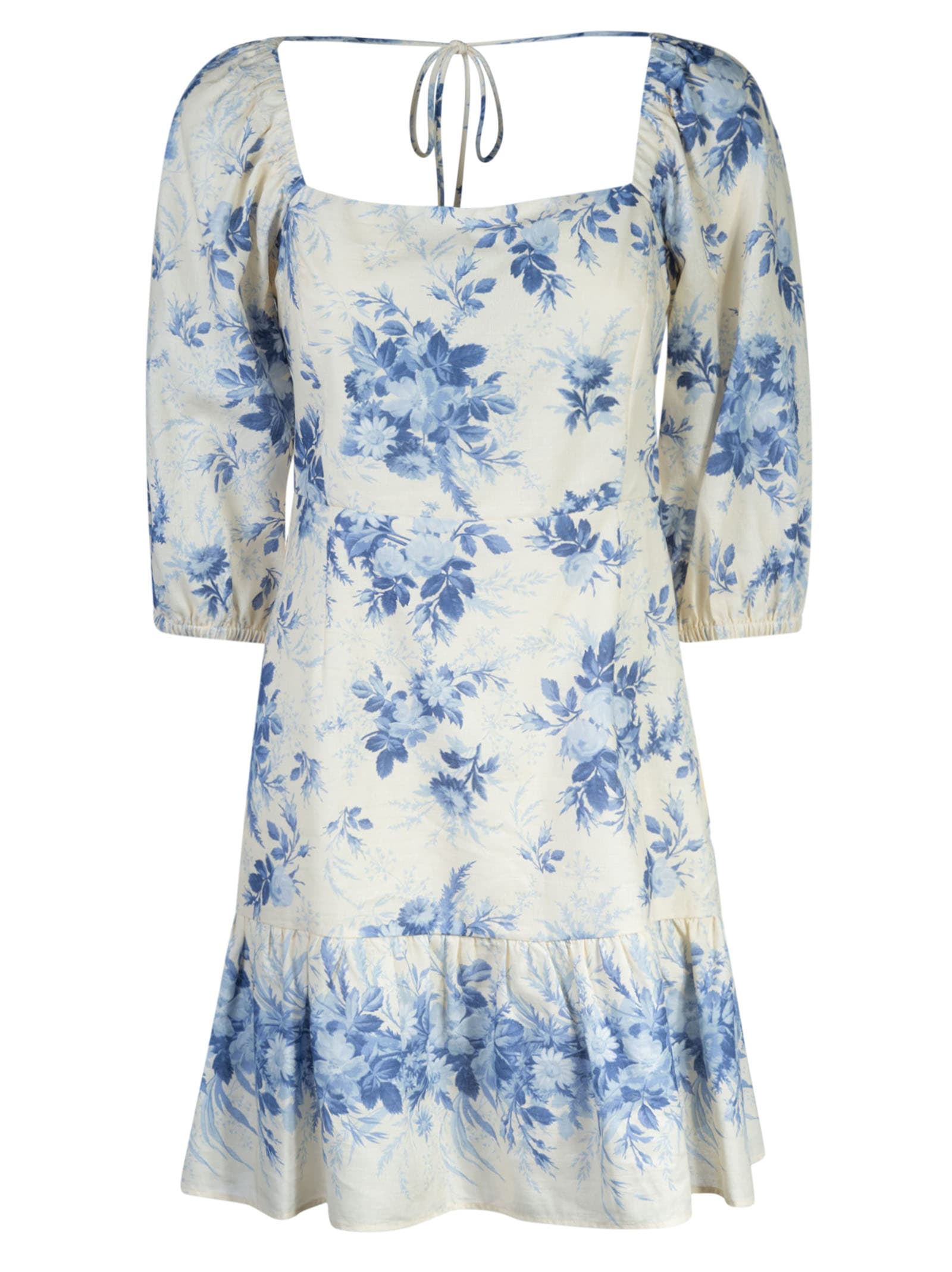 Shop Twinset Floral Print Dress In Neutrals/blue
