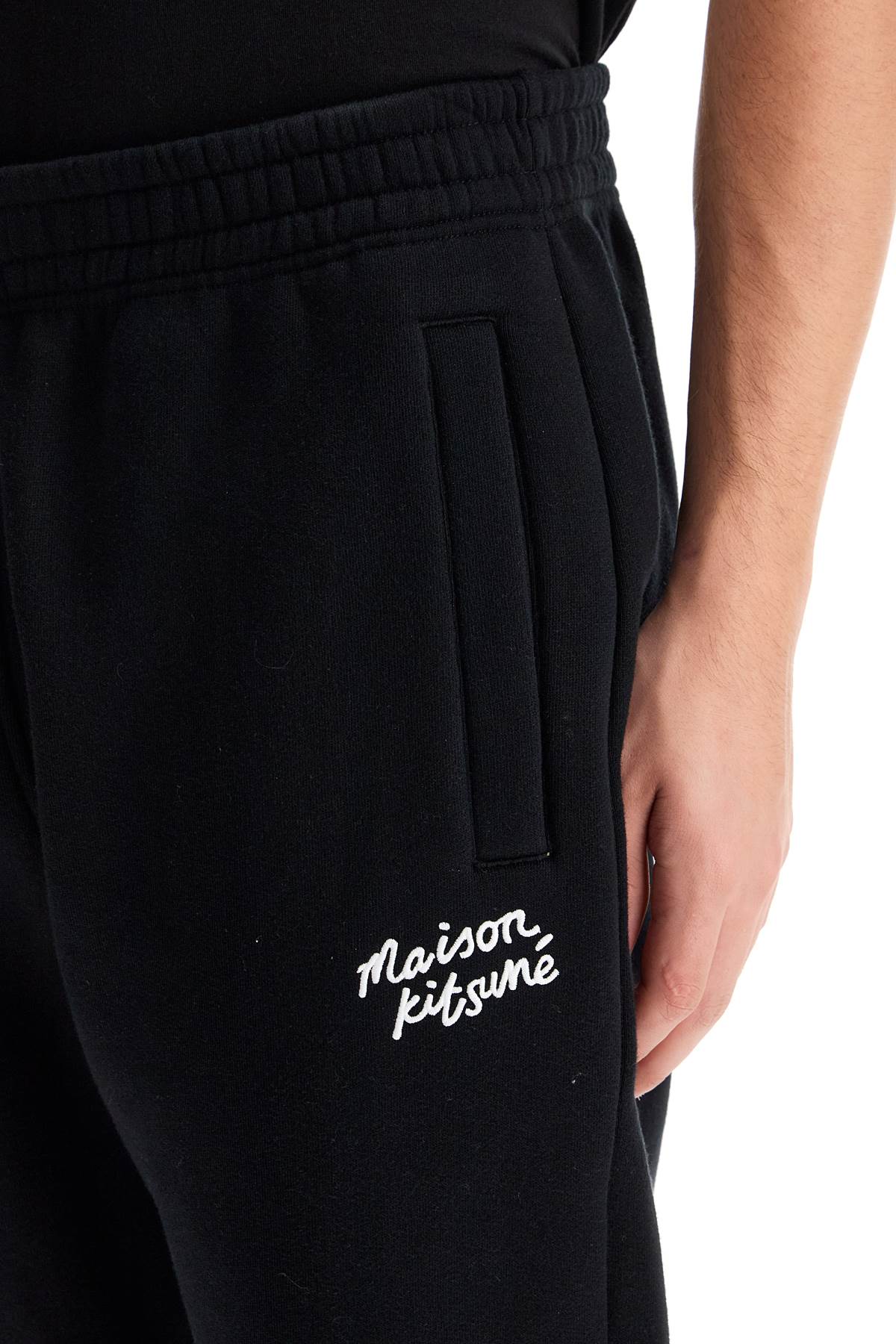 Shop Maison Kitsuné Comfort Joggers With Embroidery In Black/white Bicolor (grey)