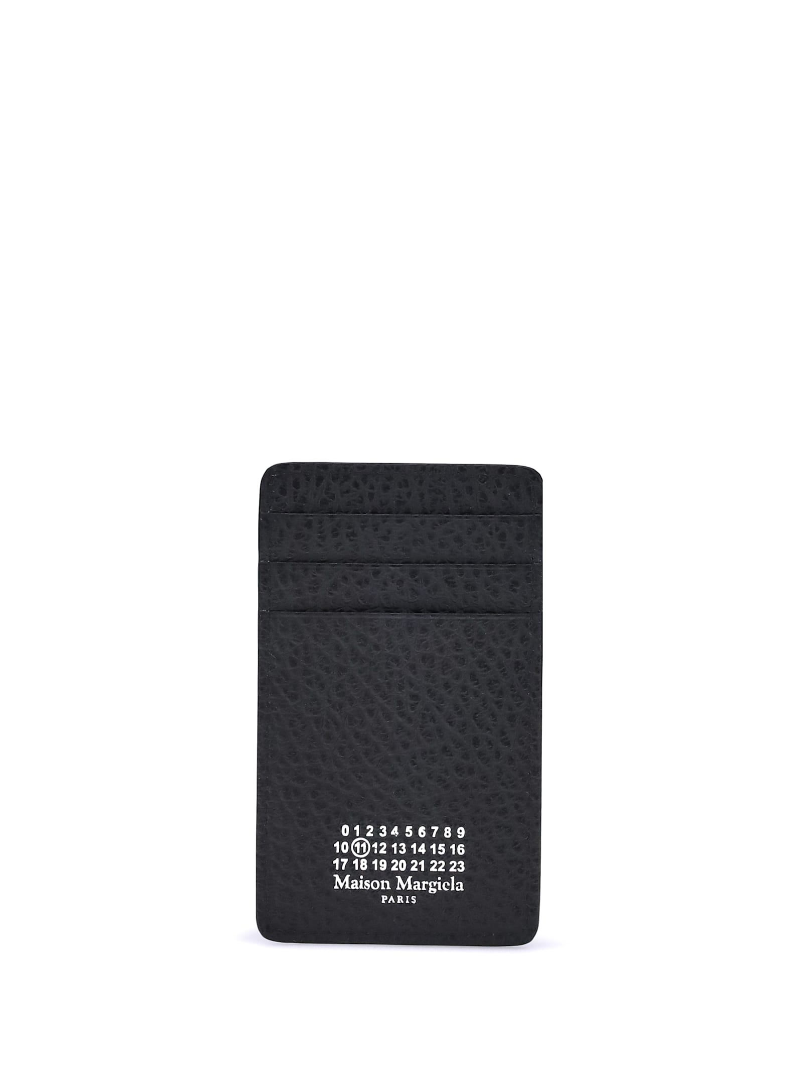 Maison Margiela Leather Card Holder With Embossed Texture And Contrasting Stitching In Black