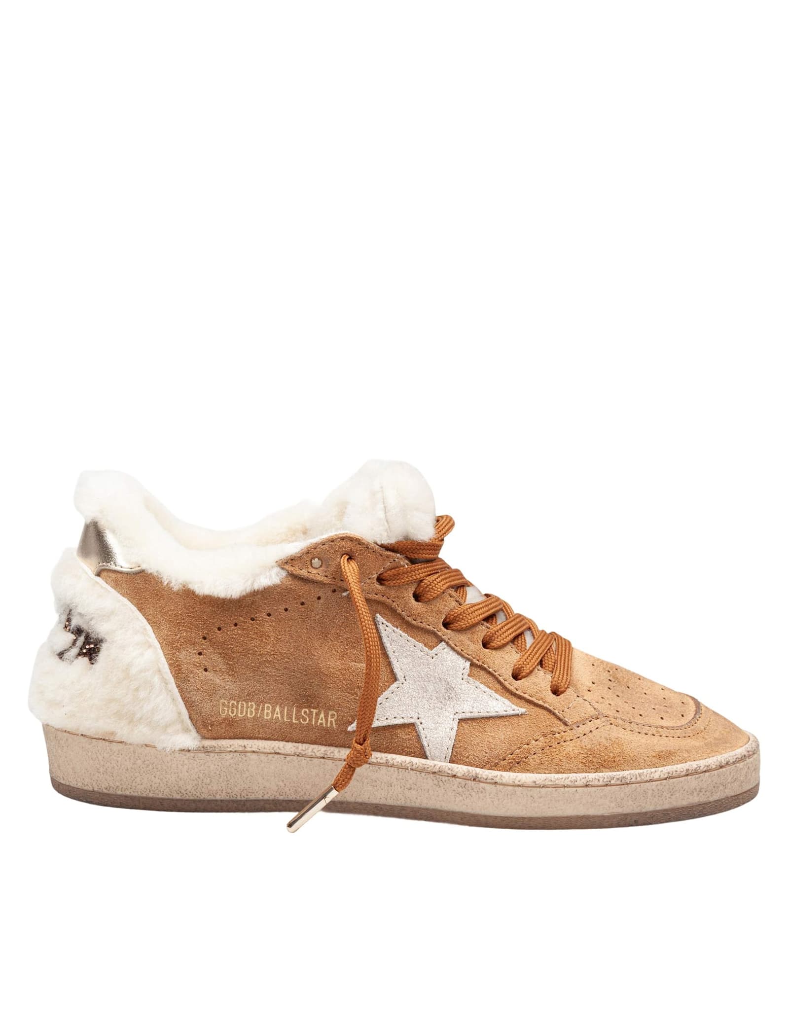 Golden Goose Ball Star Suede And Shearling Cognac Color In Brown
