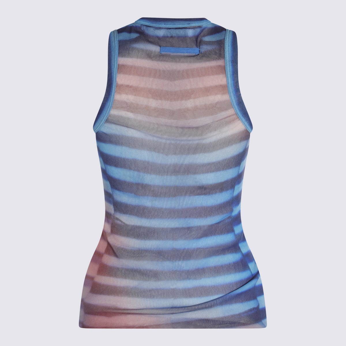 Jean Paul Gaultier Sleeveless Round Neck Striped Sheer Top In Blue