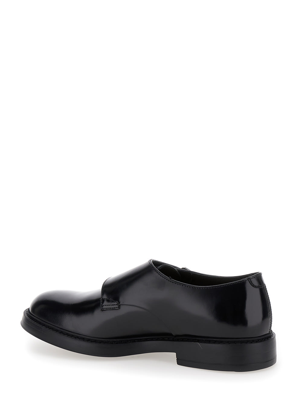 Shop Doucal's Black Monks Shoes With Double Buckle In Smooth Leather Man In Nero