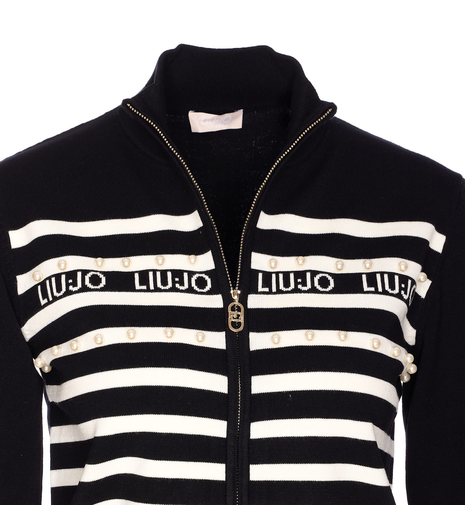 Liu •jo Pearl-embellished Striped Cardigan In Black