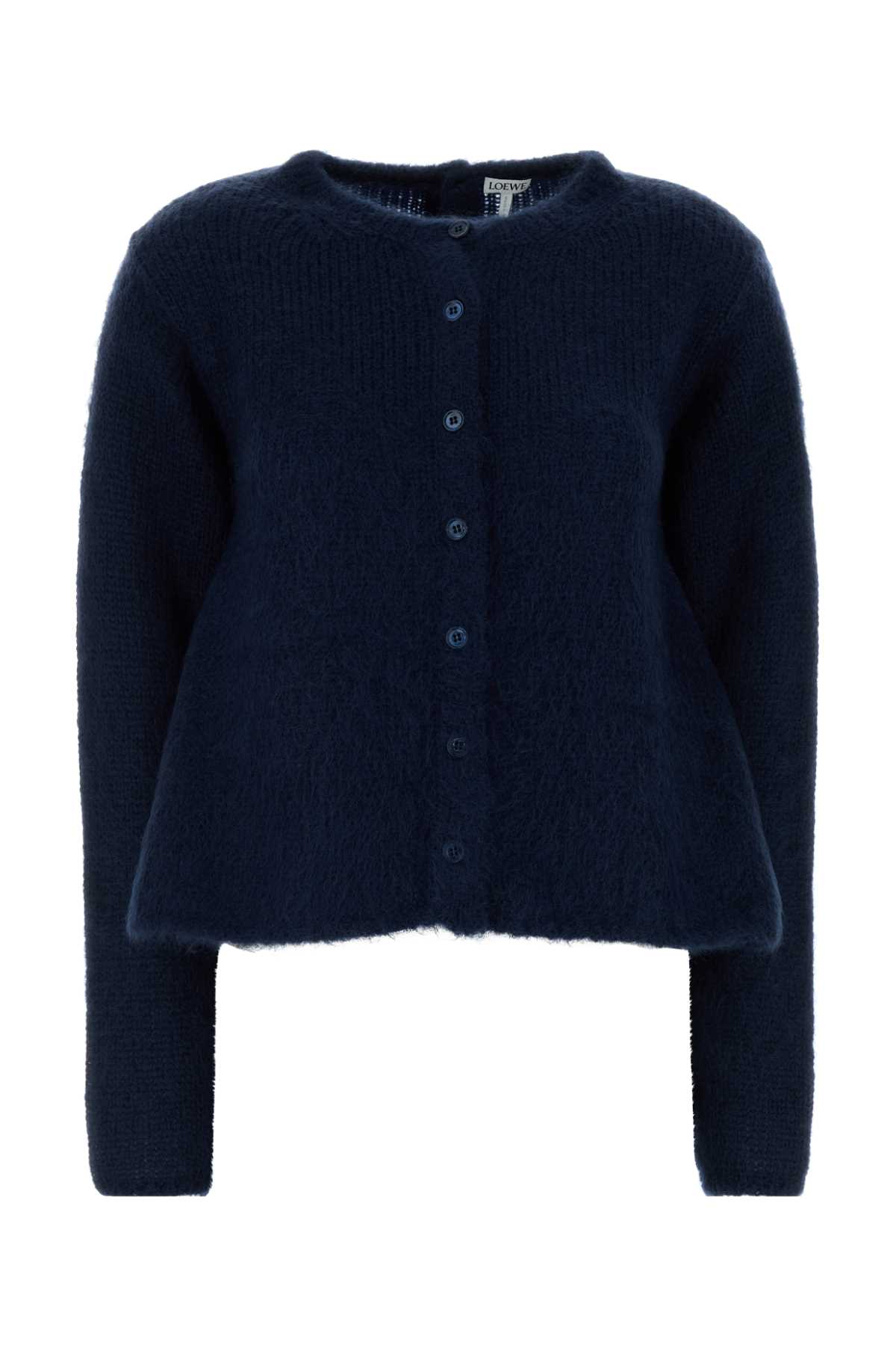 Loewe Stretch Mohair Blend Cardigan With Long Sleeves In Blue
